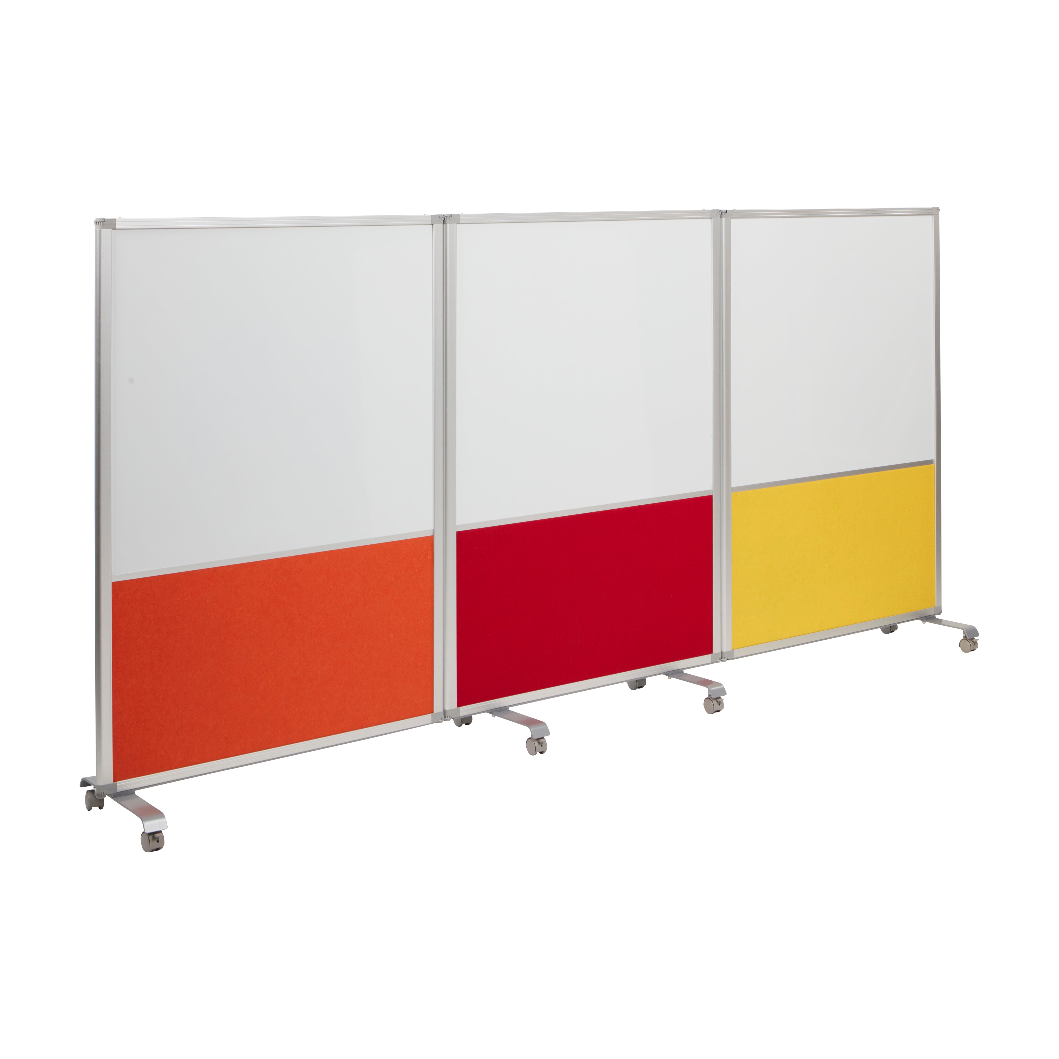 Mobile Dry-Erase and Flannel Split Room Divider, 3-Panel