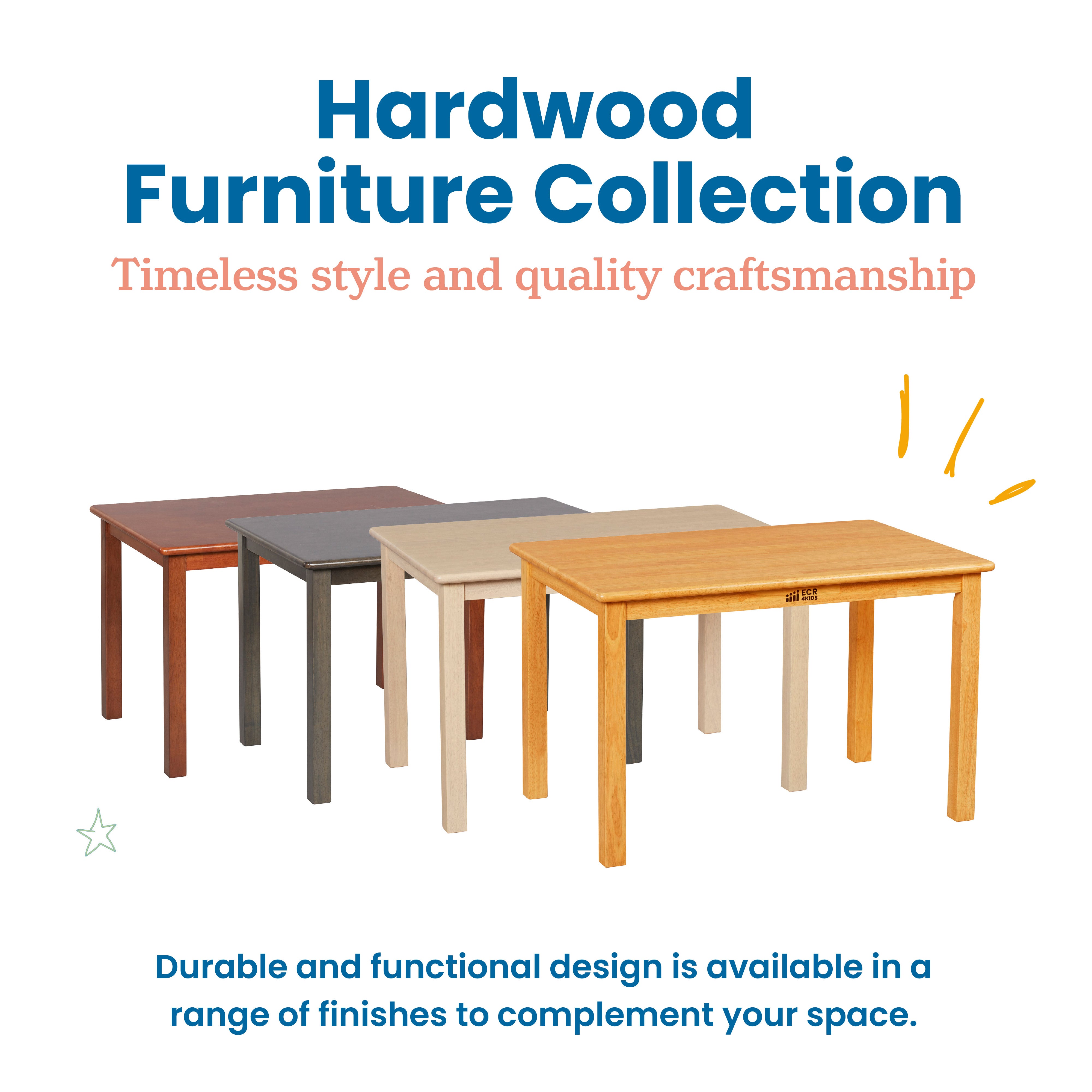 24in x 36in Rectangular Hardwood Table with 22in Legs