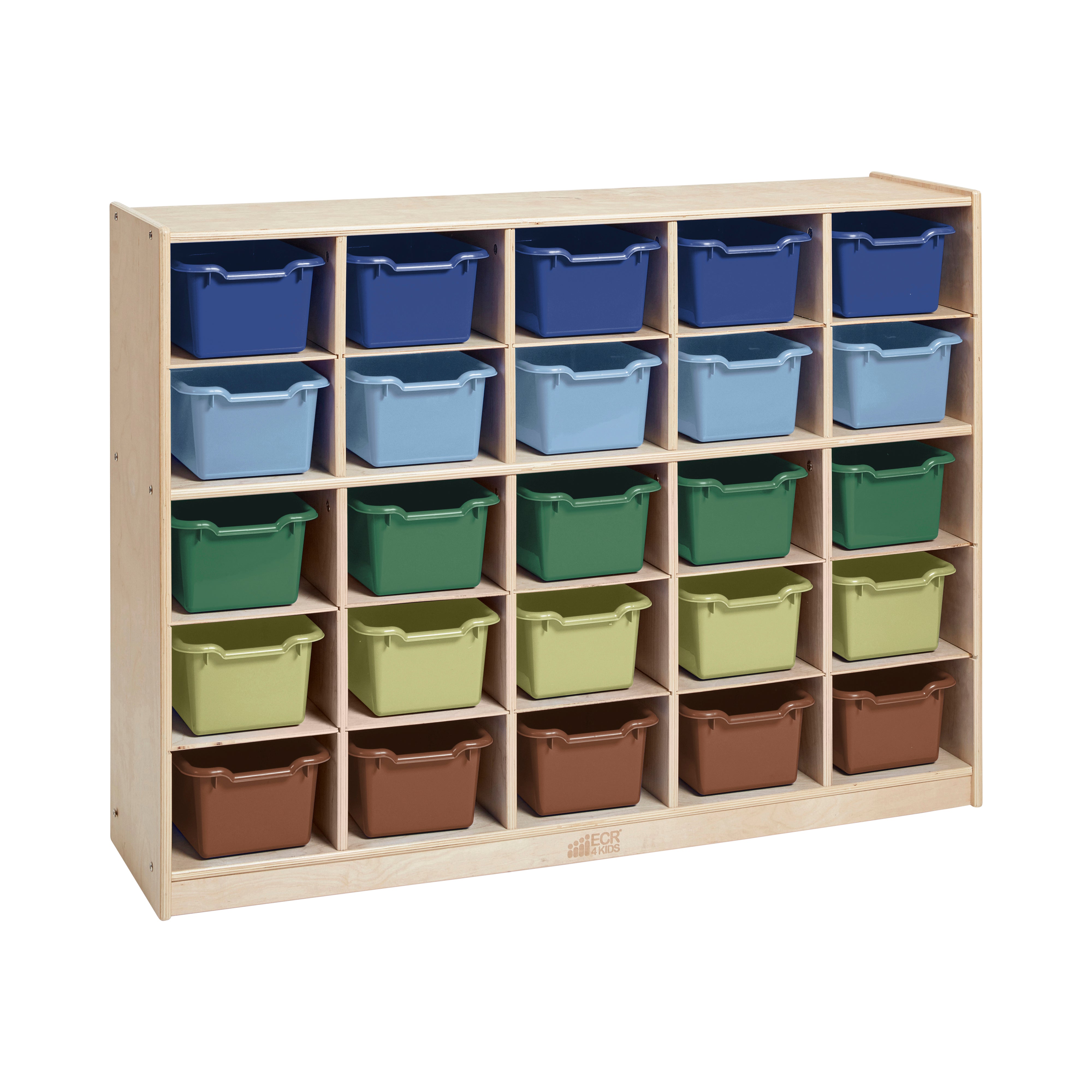 25 Cubby Mobile Tray Cabinet with Scoop Front Storage Bins, Natural