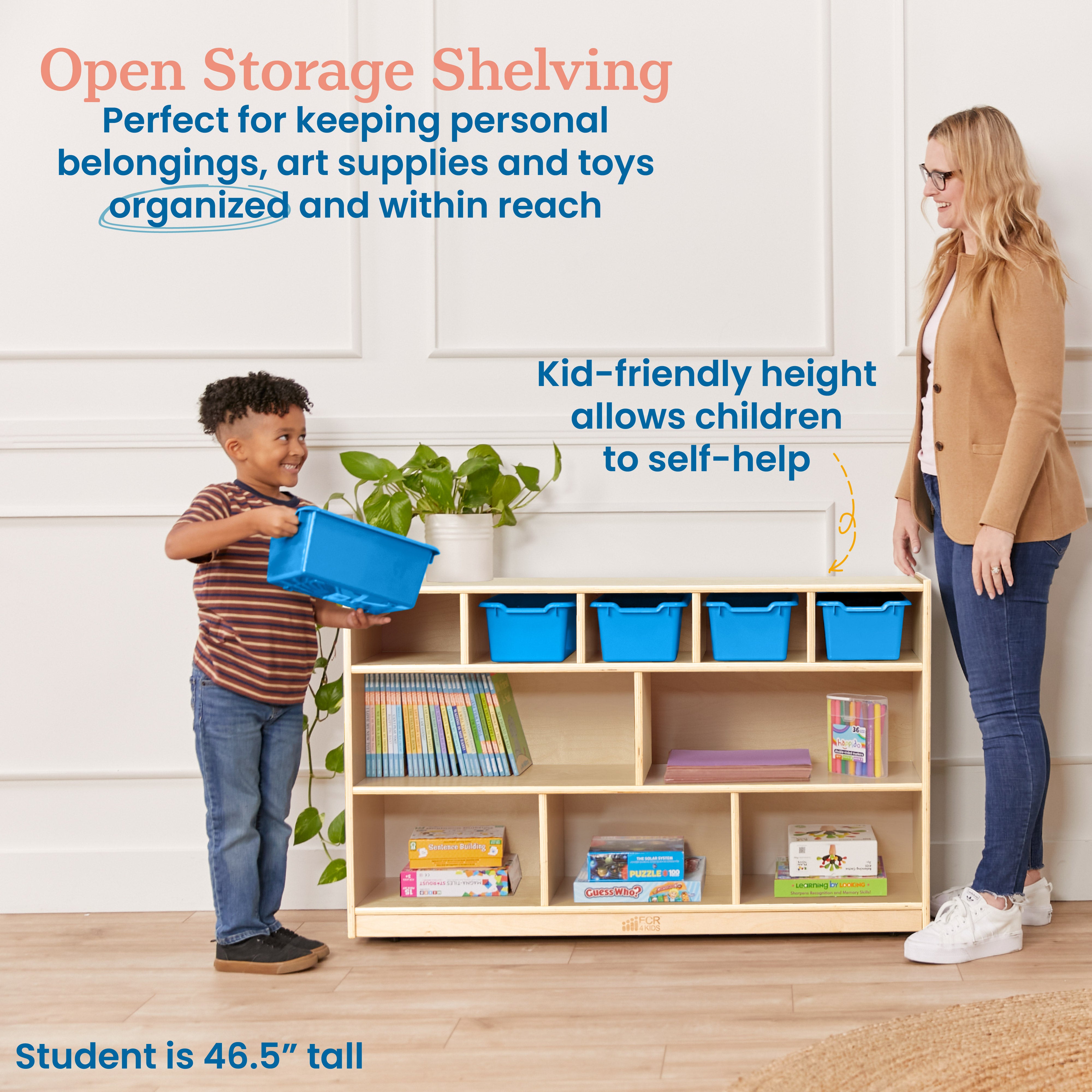 5+5 Mobile Storage and Tray Cabinet with 5 Scoop Front Bins, Natural