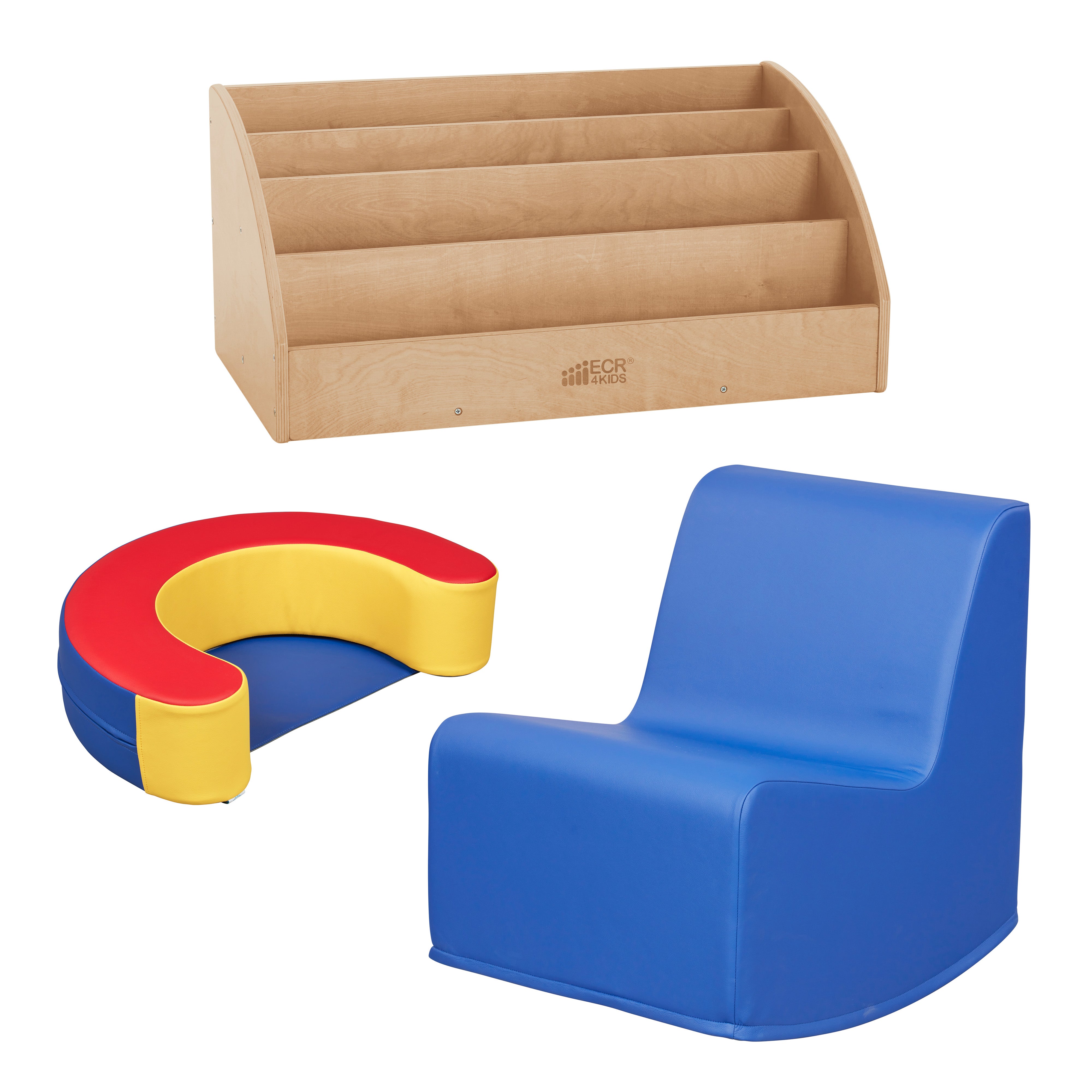 Infant Cozy Reading Corner Package with Book Display, Sit-Up Support Ring and Rocking Chair