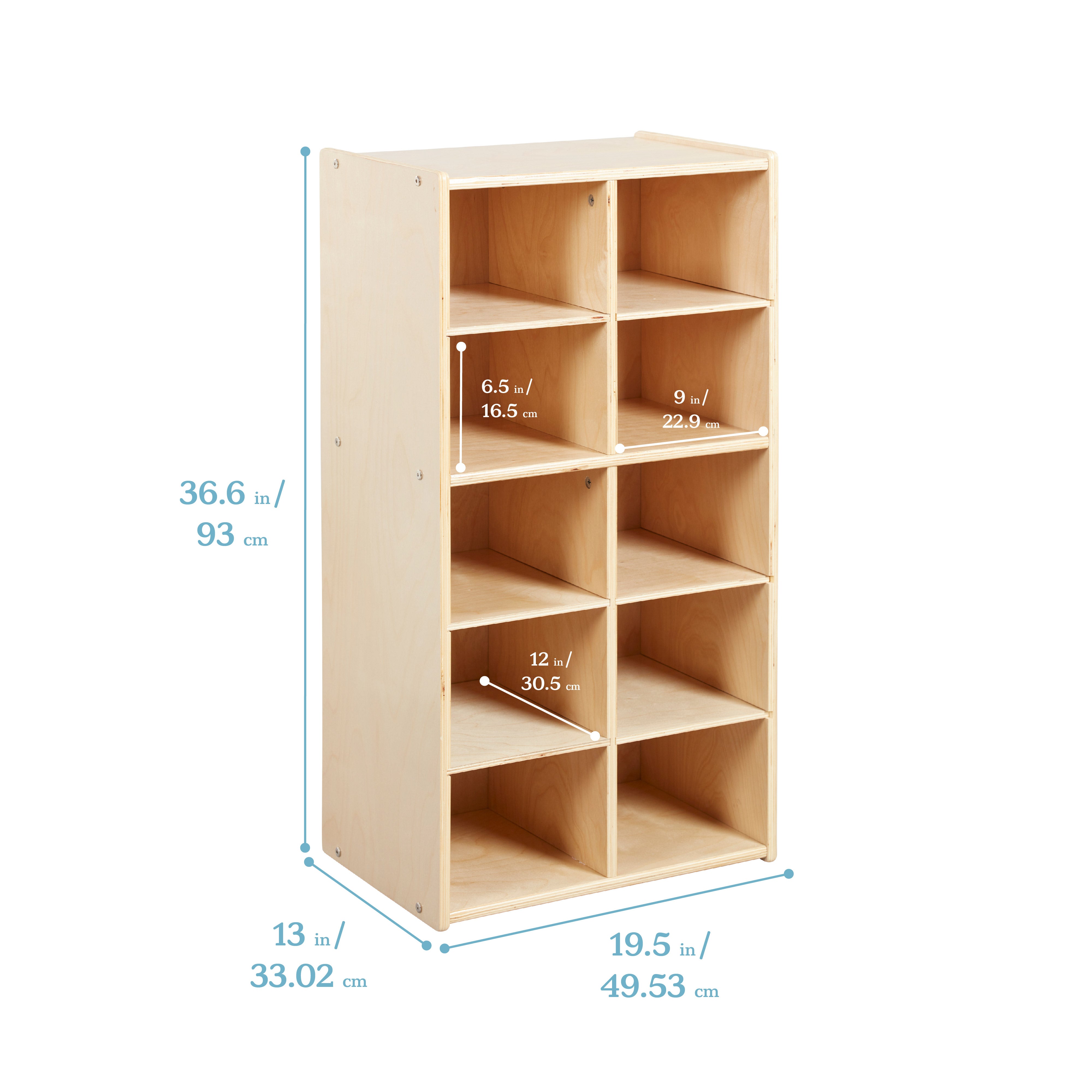 Streamline 10 Cubby Tray Cabinet with 10 Scoop Front Storage Bins, 5x2, Natural