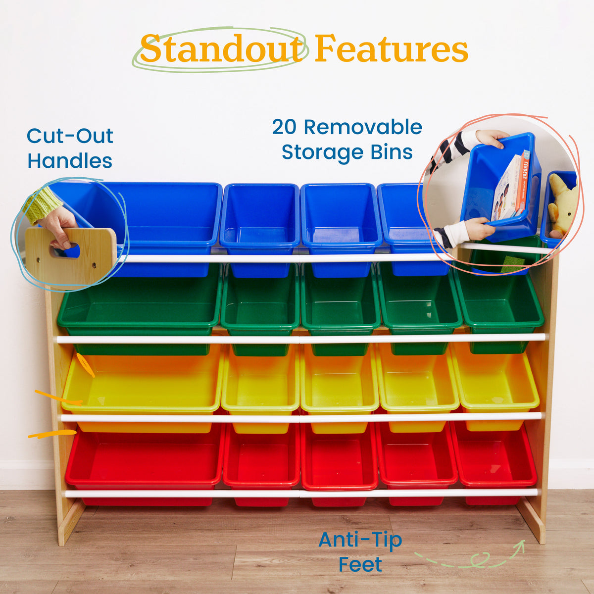 4-Tier Organizer with 20 Removable Plastic Bins, 4x5