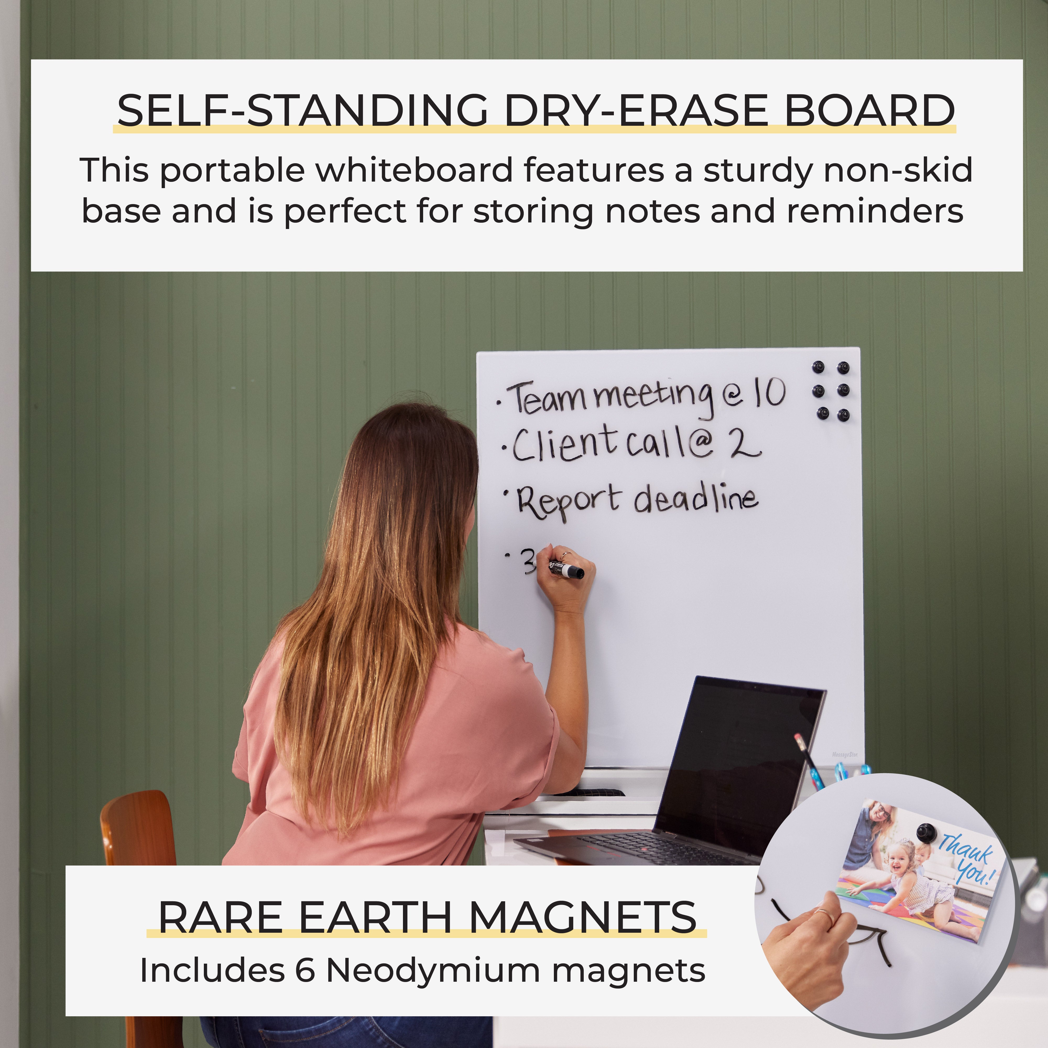 MessageStor Glass Magnetic Dry-Erase Board with Storage Stand and Magnets