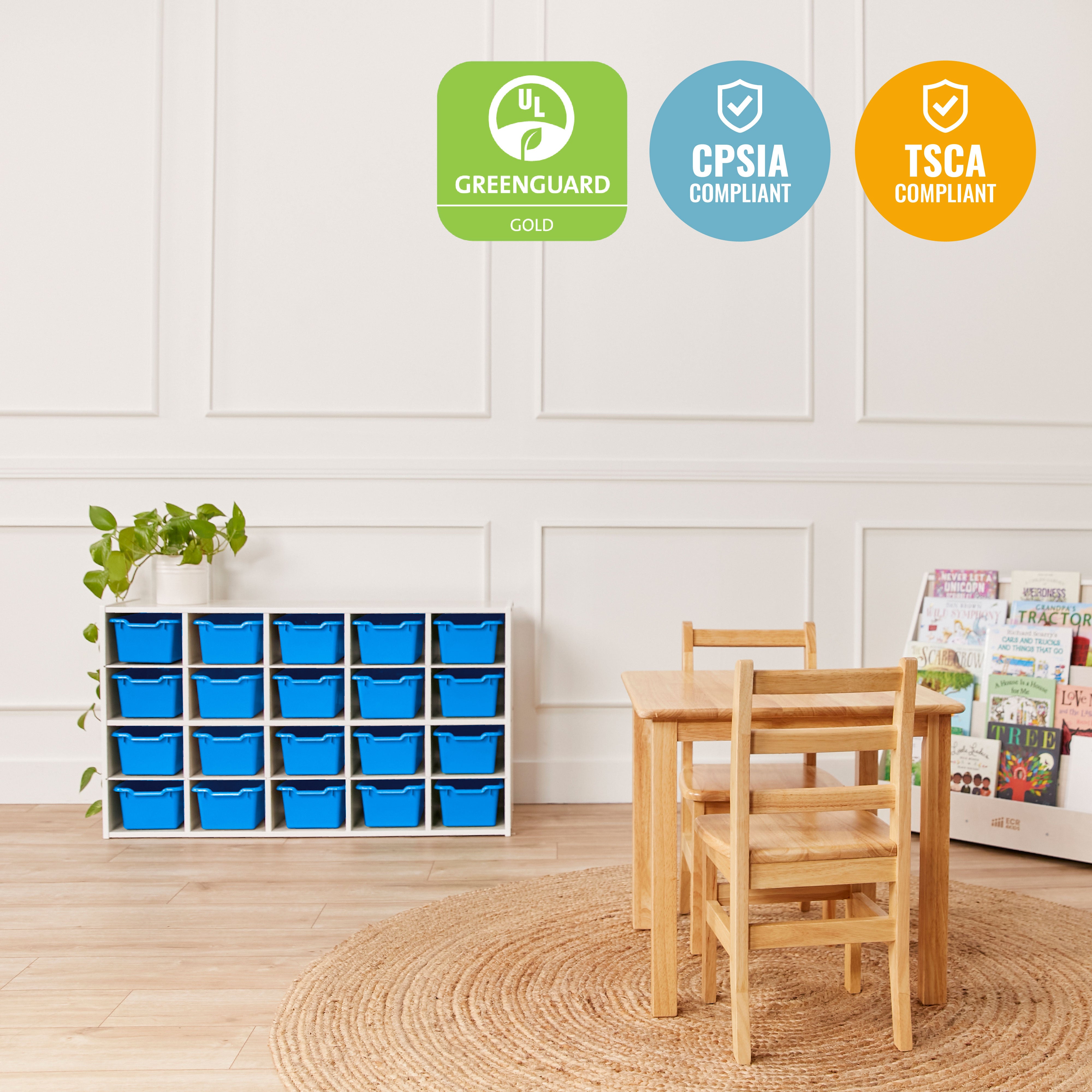 Streamline 20 Cubby Tray Storage Cabinet with 20 Scoop Front Storage Bins, 4x5, White Wash