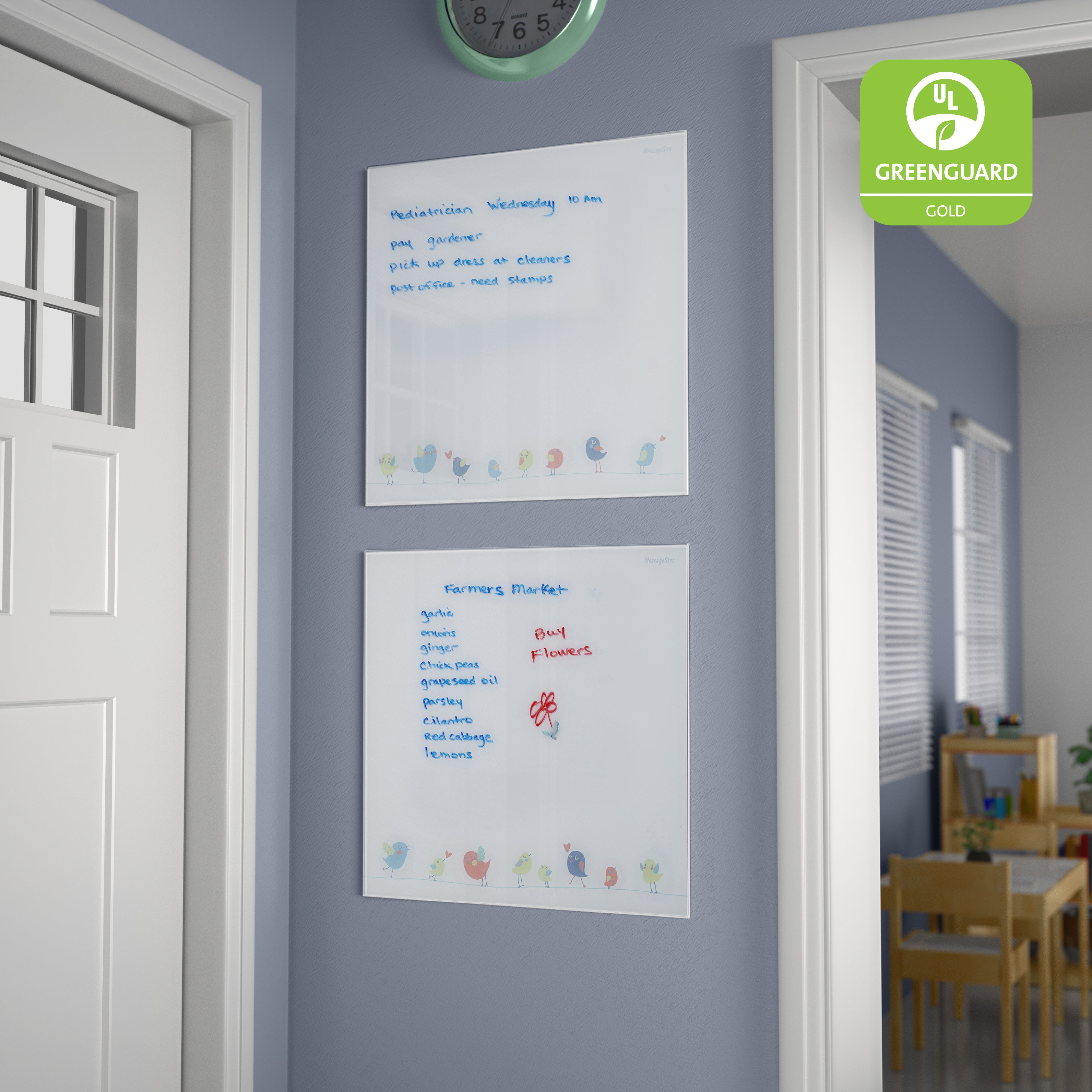 MessageStor Magnetic Dry-Erase Glass Board with Magnets, 17.5in x 17.5in, 2-Pack