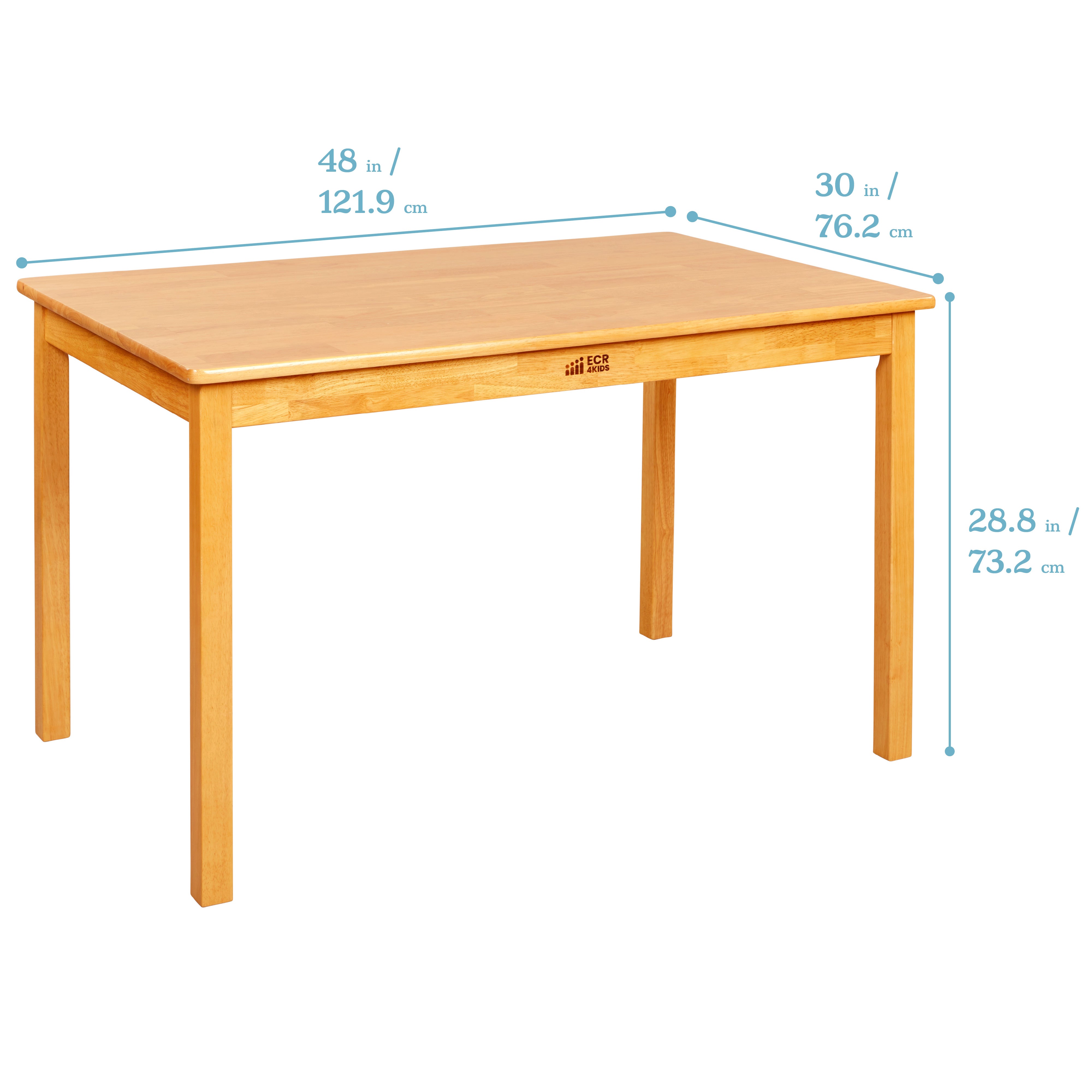 30in x 48in Rectangular Hardwood Table with 28in Legs and Four 16in Chairs, 5-Piece