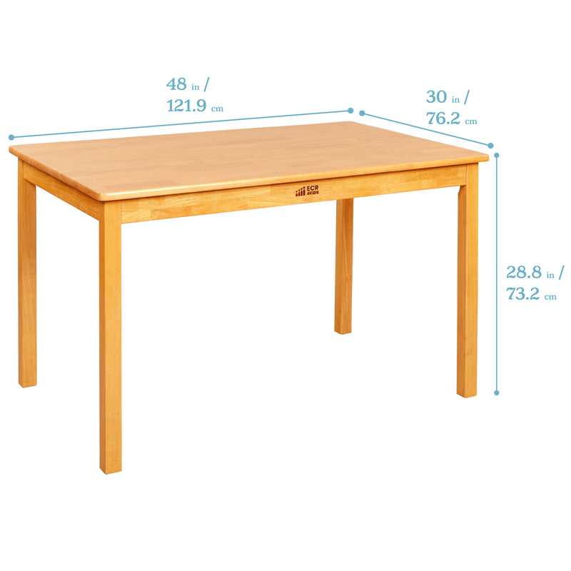 24in x 48in Rectangular Hardwood Table with 28in Legs and Four 16in Chairs, Kids Furniture