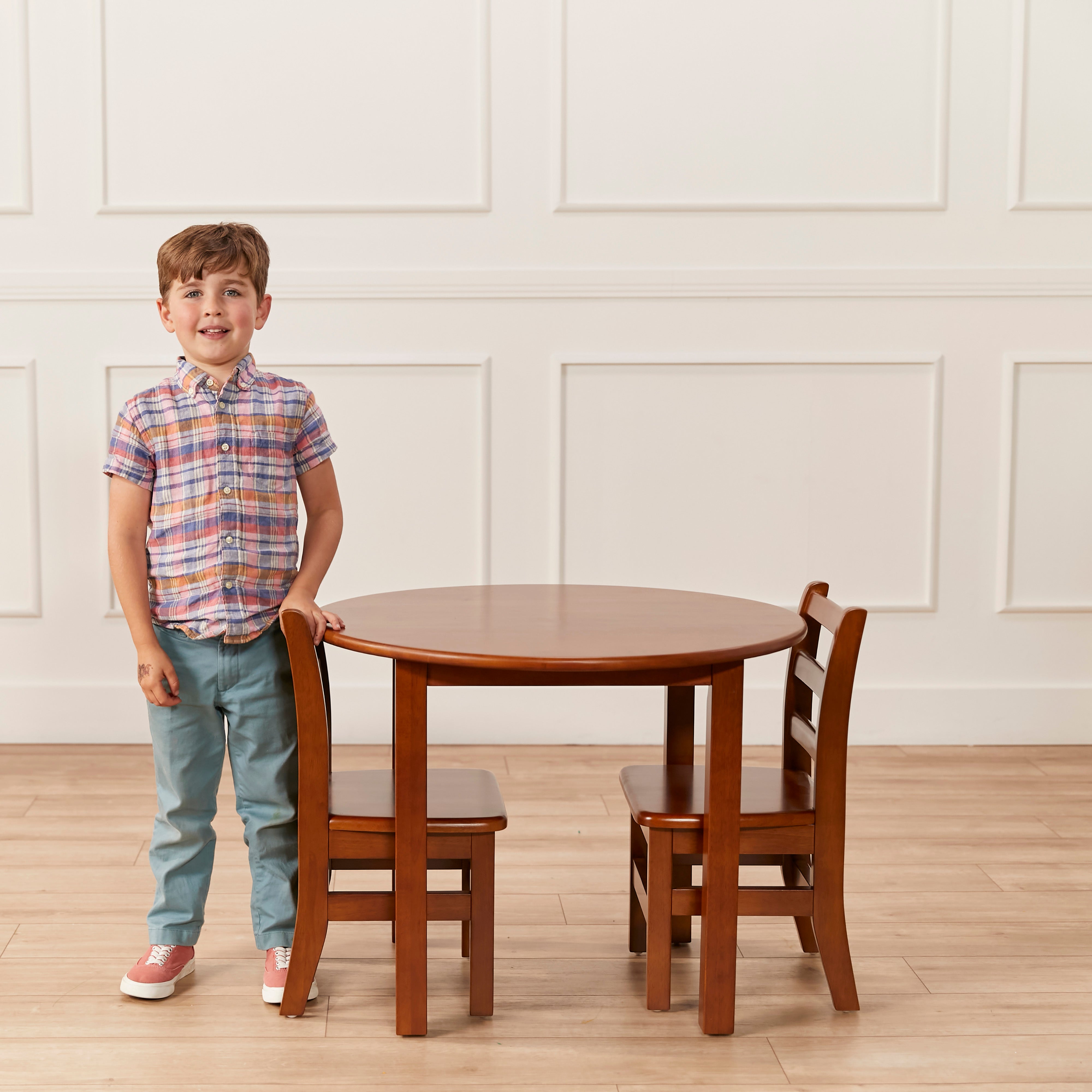 30in D Round Hardwood Table and Chair Set, 12in Seat Height, 3-Piece