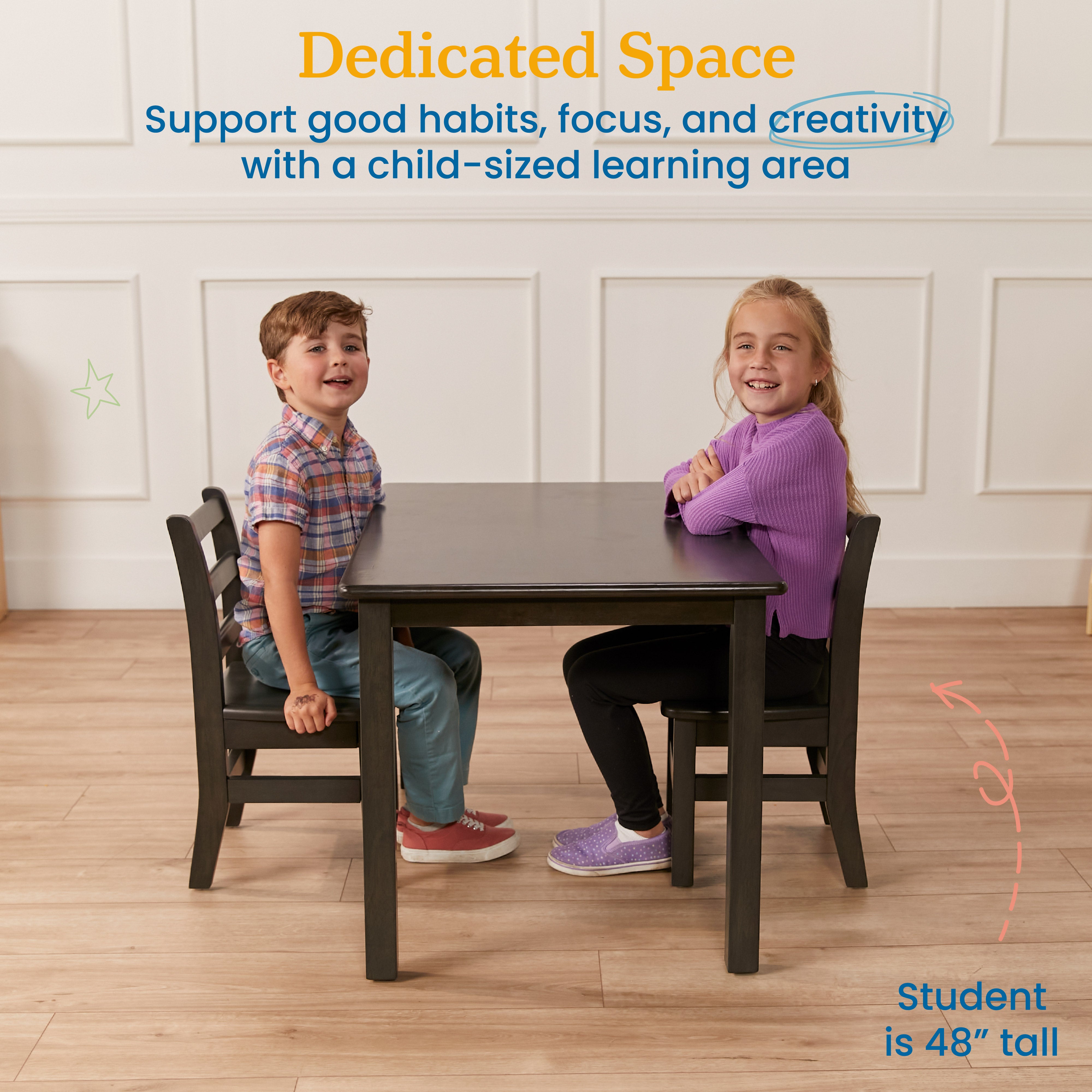 24in x 36in Rectangular Hardwood Table and Chair Set, 12in Seat Height, 3-Piece