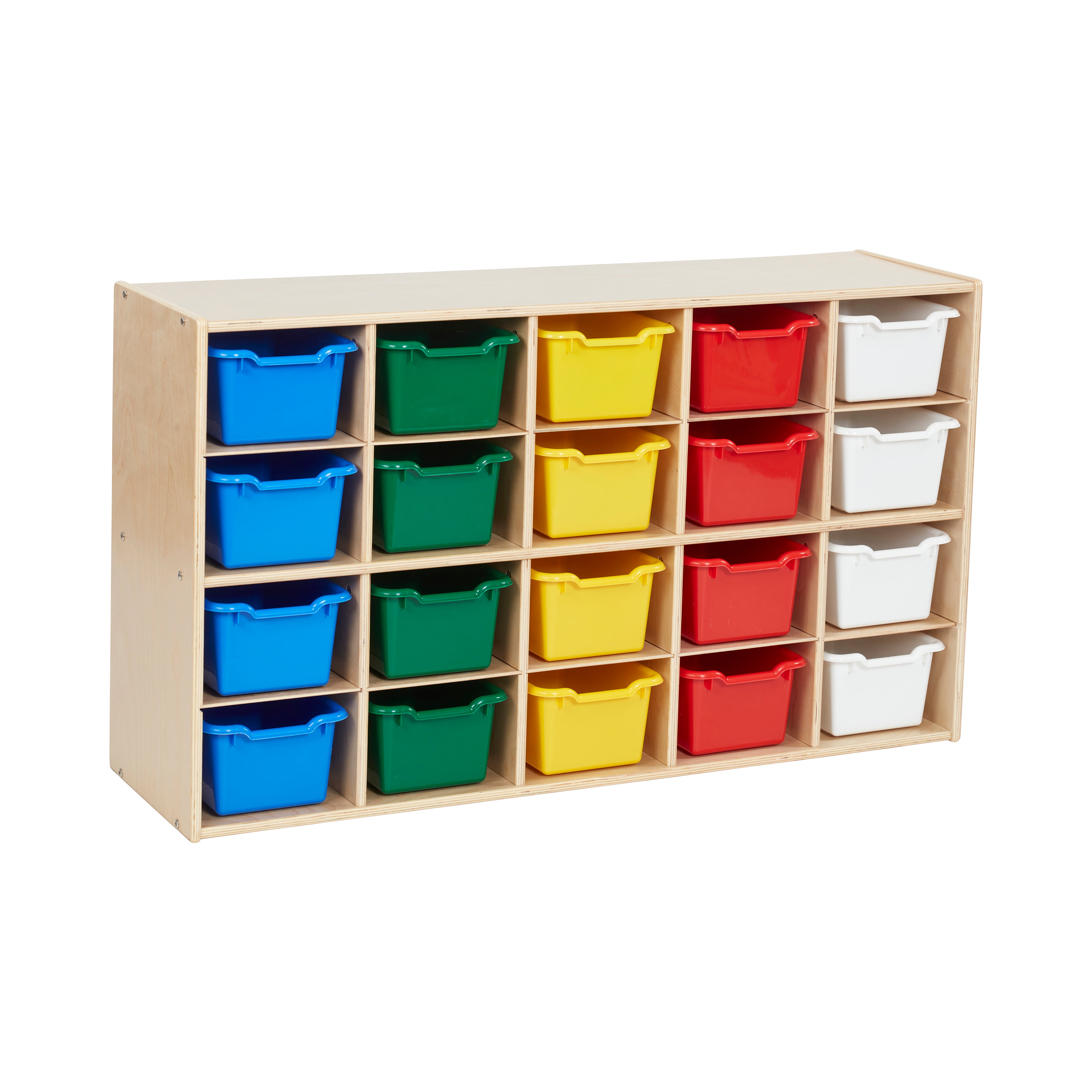 Streamline 20 Cubby Tray Storage Cabinet with 20 Scoop Front Storage Bins, 4x5, Natural