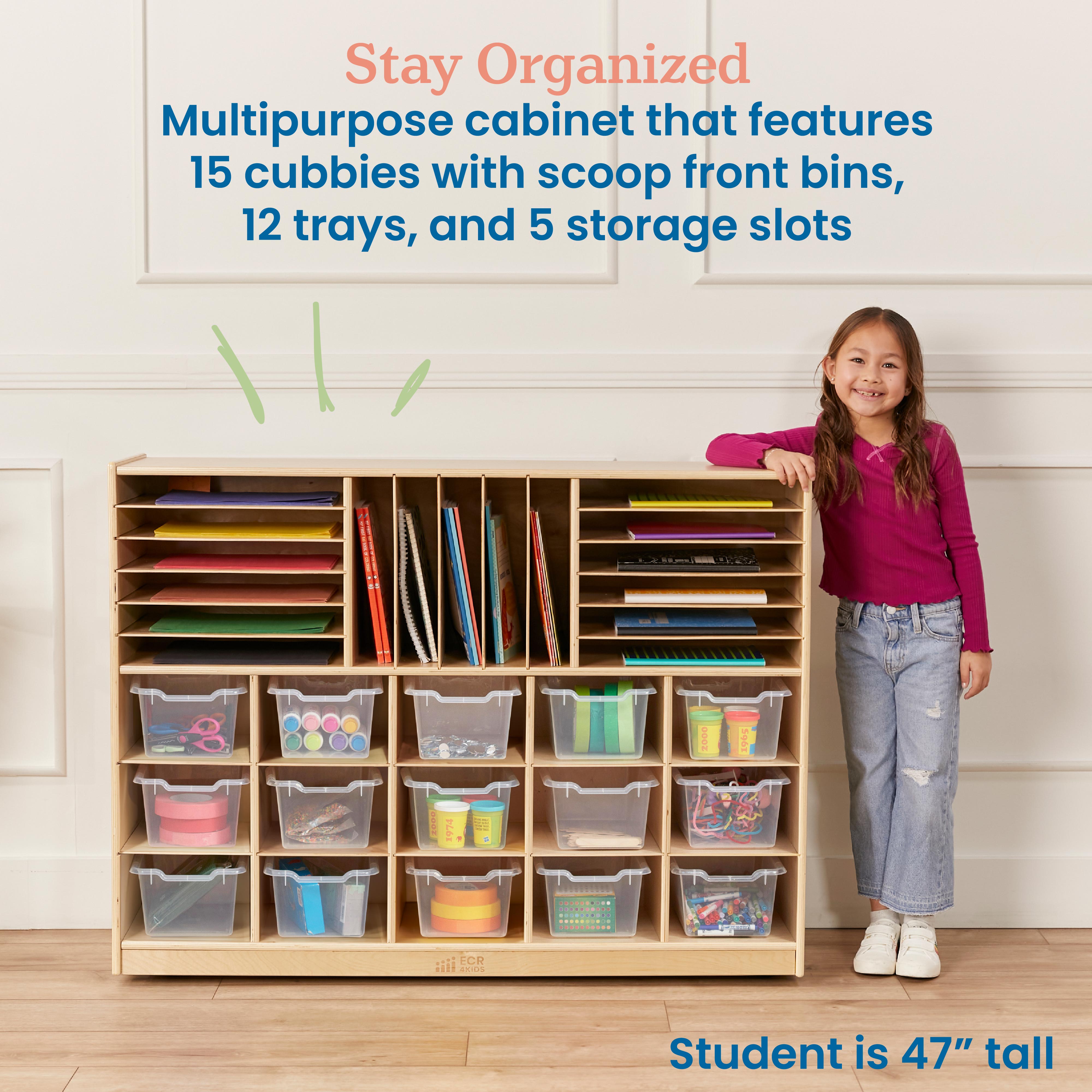 Multi-Section Mobile Cabinet with 15 Scoop Front Storage Bins