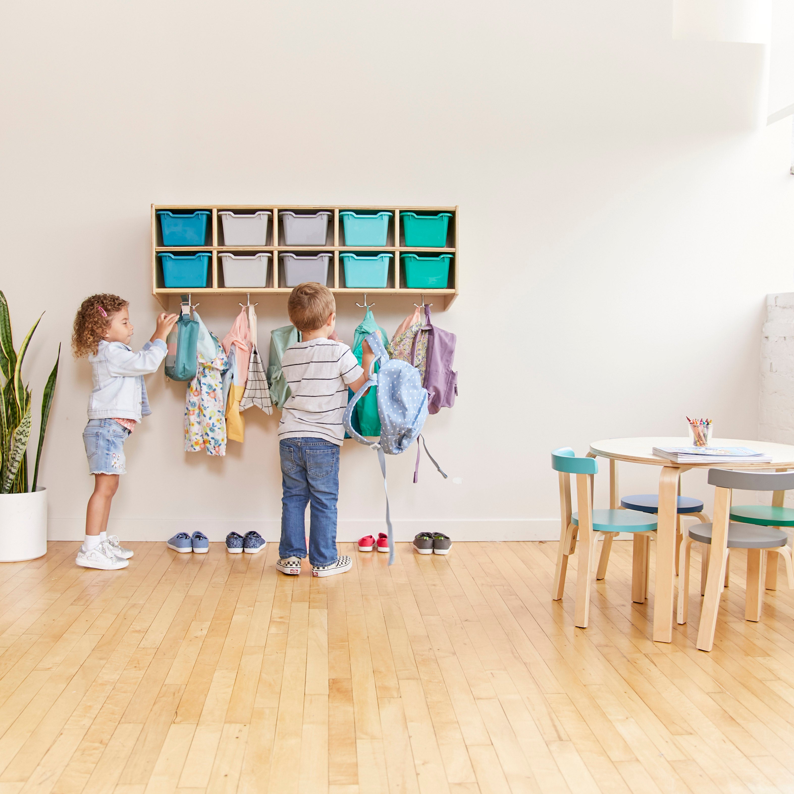 Streamline 10-Section Hanging Coat Locker with Scoop Front Storage Bins
