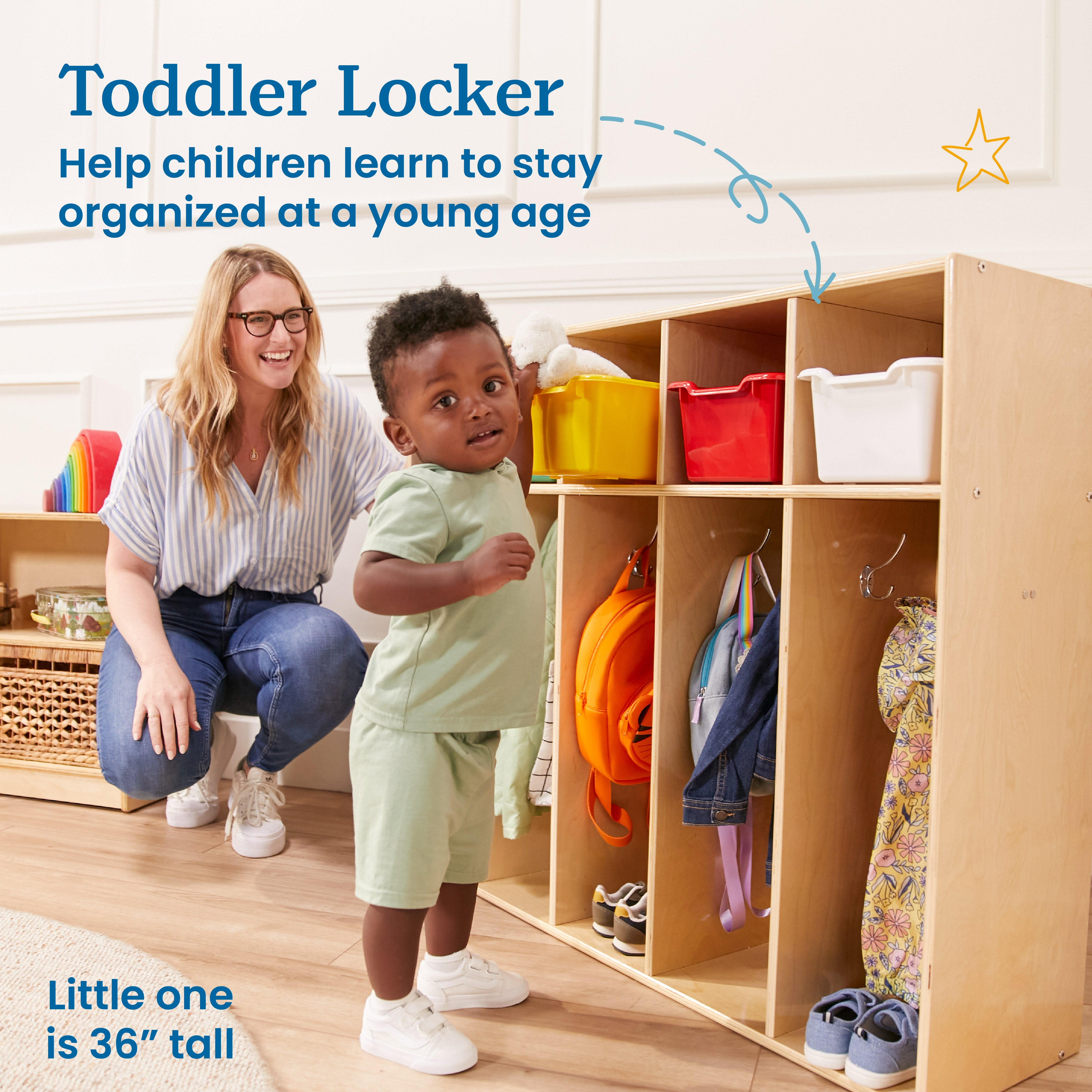 Streamline 5-Section Toddler Coat Locker and 5 Scoop Front Bins