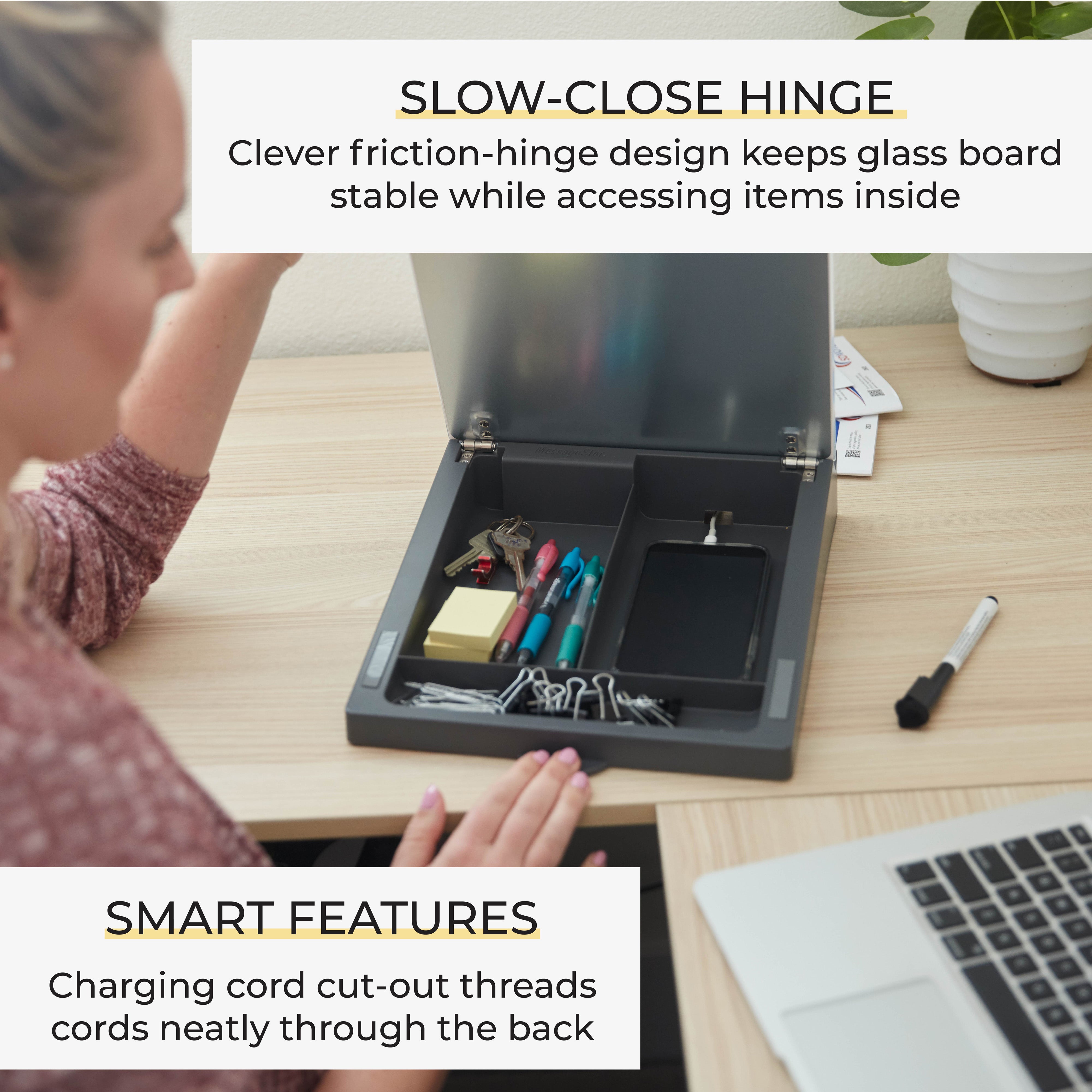 MessageStor Dry-Erase Glass Board Memo Station