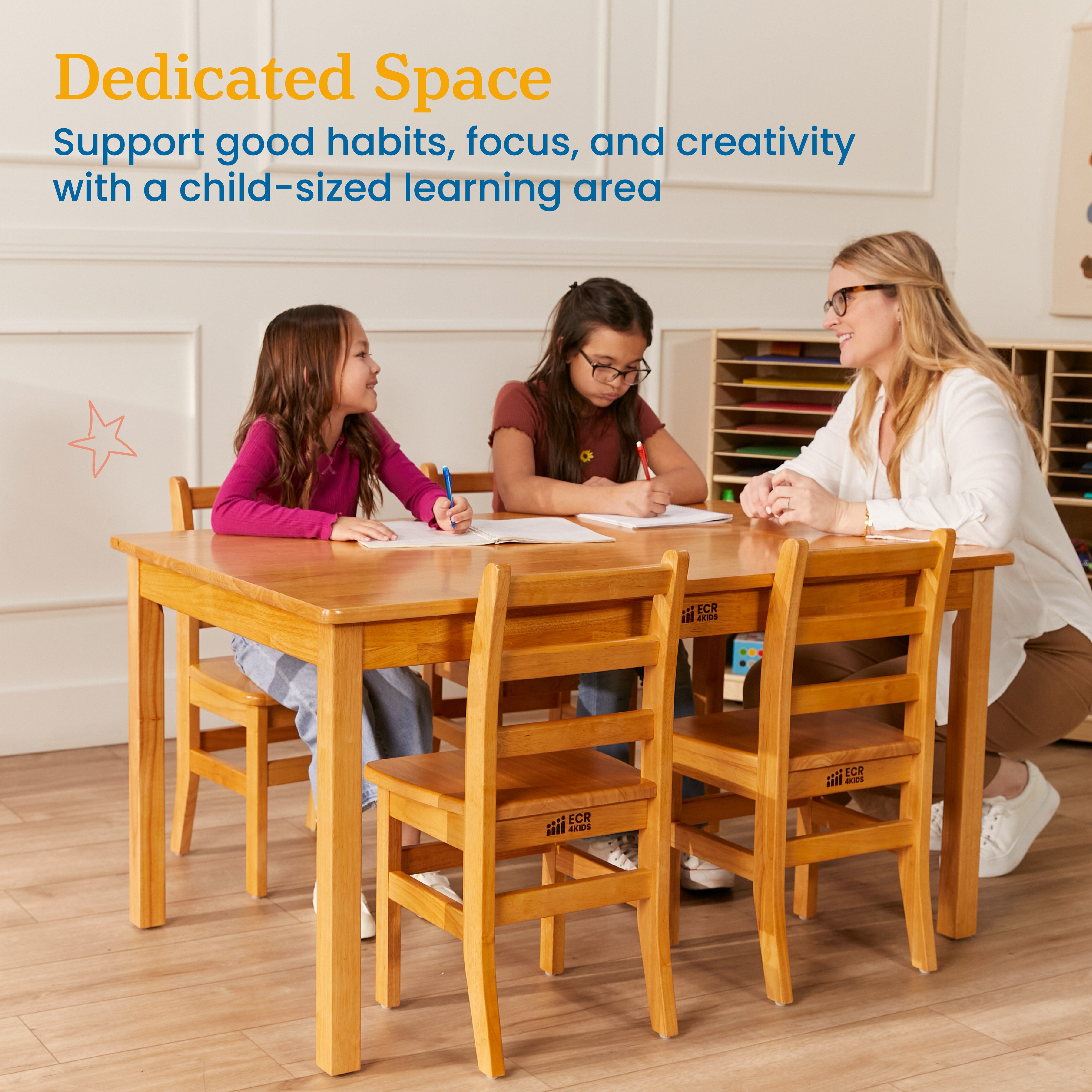 30in x 48in Rectangular Hardwood Table with 24in Legs and Four 14in Chairs, 5-Piece