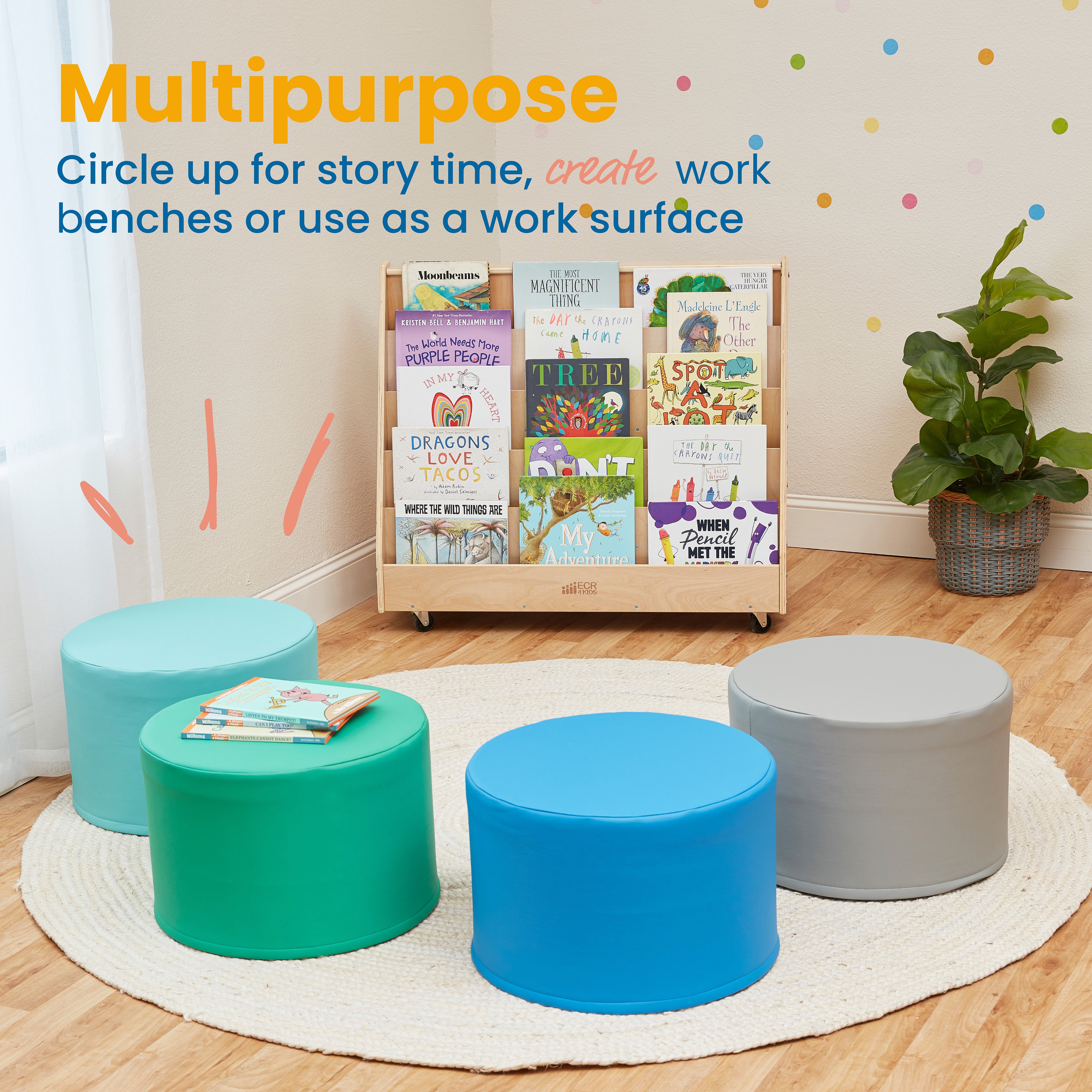 Foam Ottoman Set, Round, 4-Piece