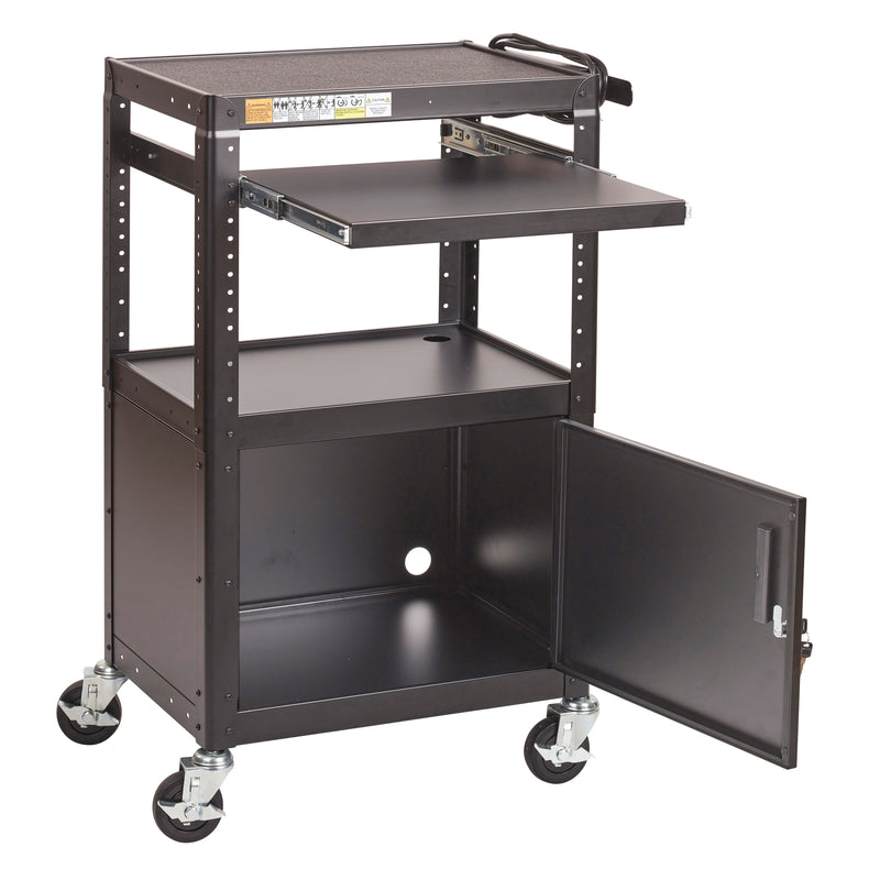 AV Presentation Cart Stand with Storage Box, Rolling Storage, Black