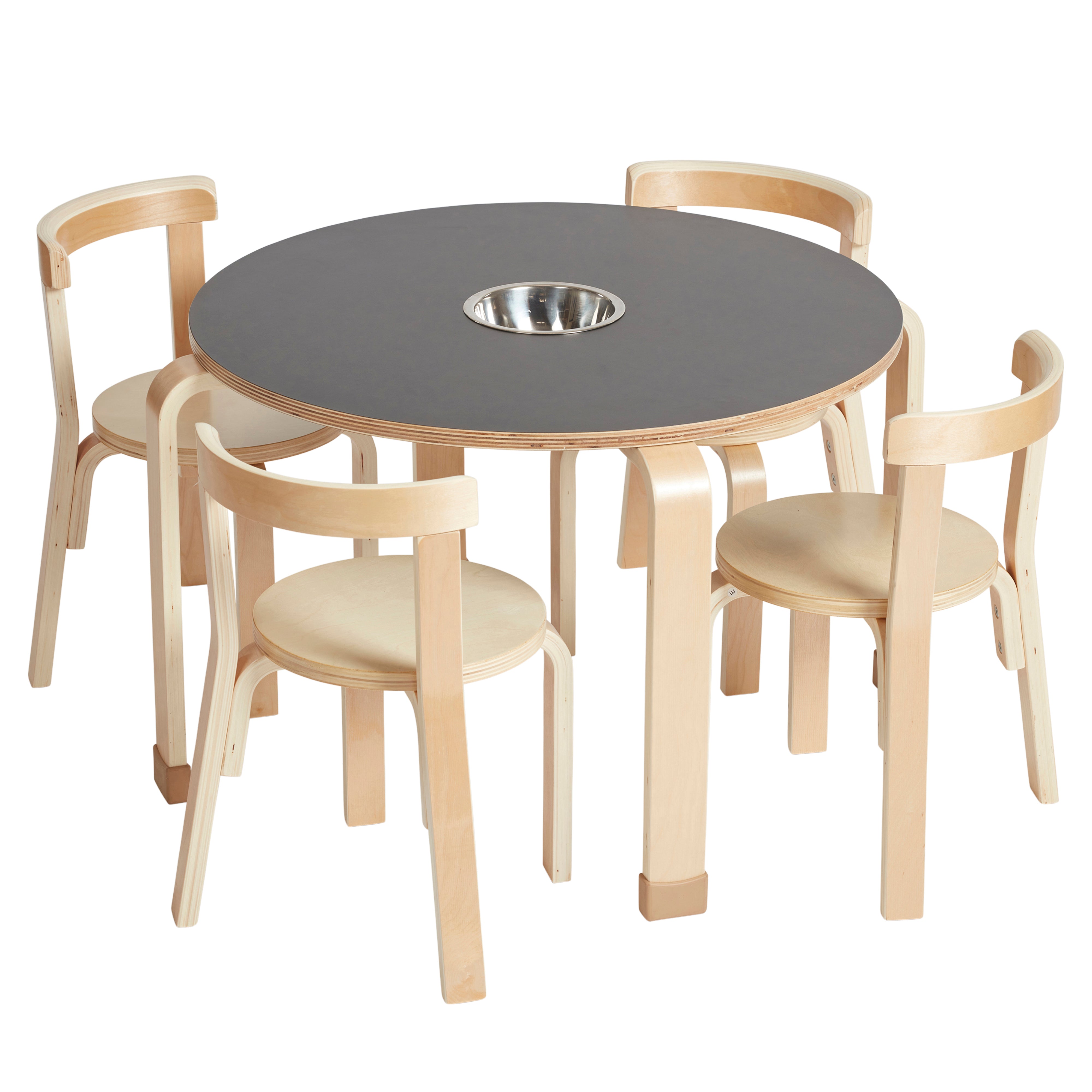 Bentwood Chalkboard Table and Curved Back Chair Set, Kids Furniture, Natural, 5-Piece