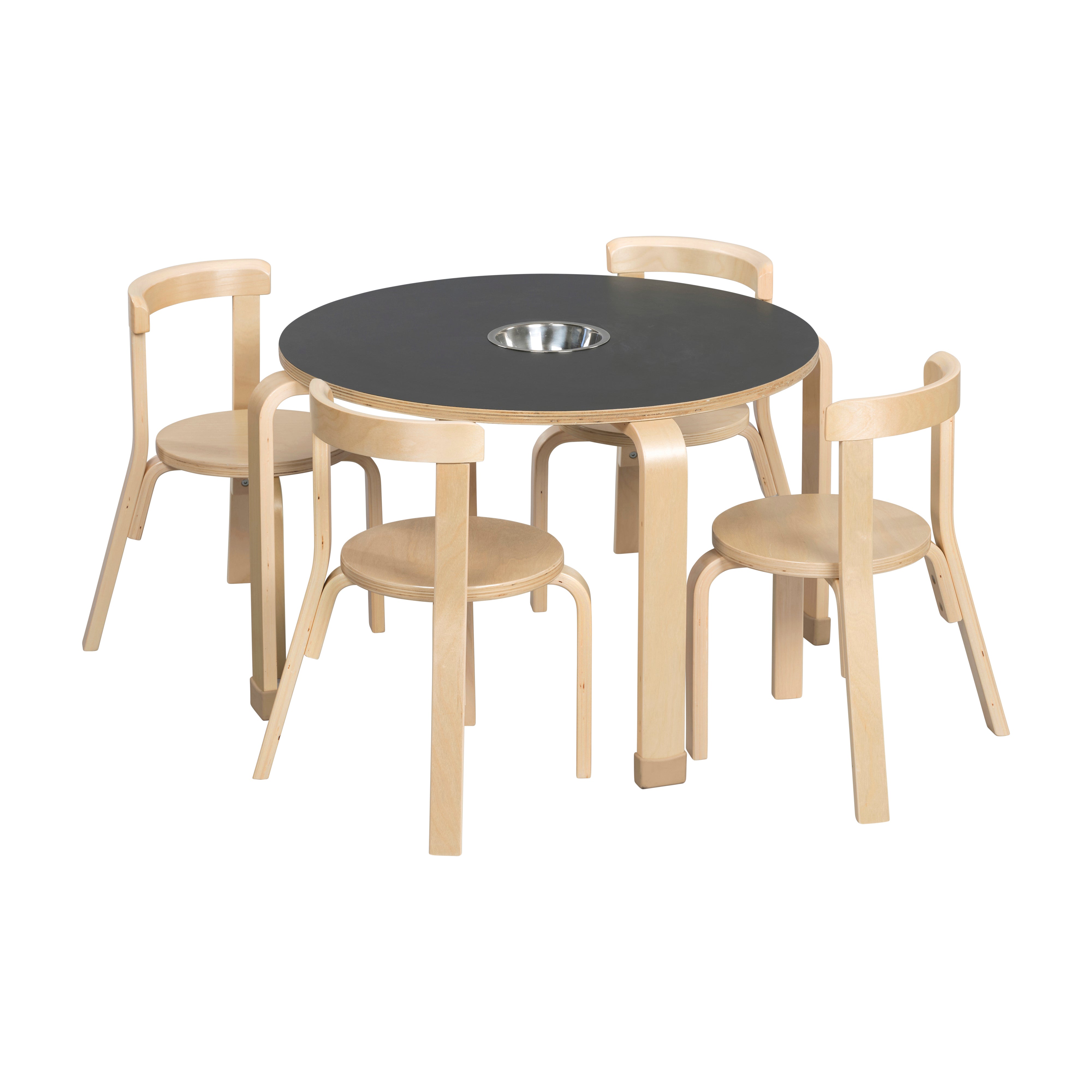 Round Bentwood Chalkboard Table and Curved Back Chair Set, 5-Piece