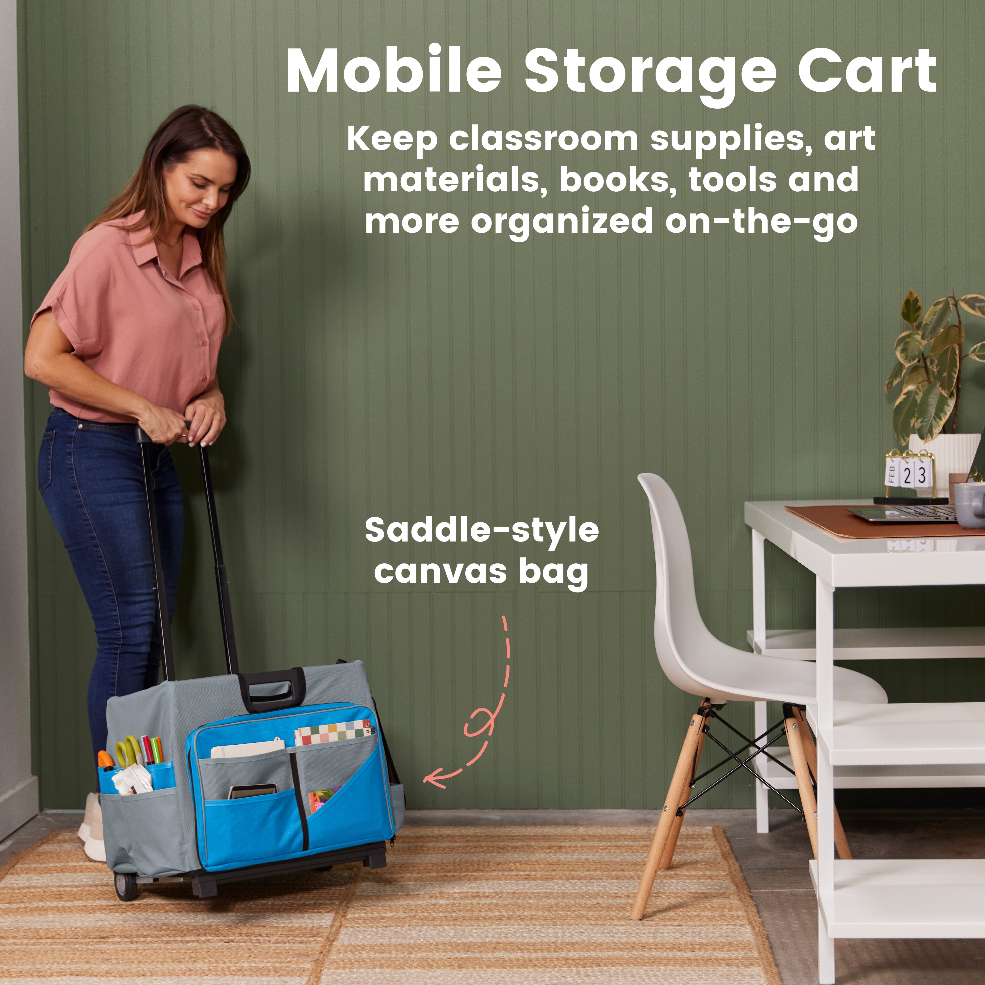 Universal Rolling Cart with Canvas Organizer Bag, Mobile Storage