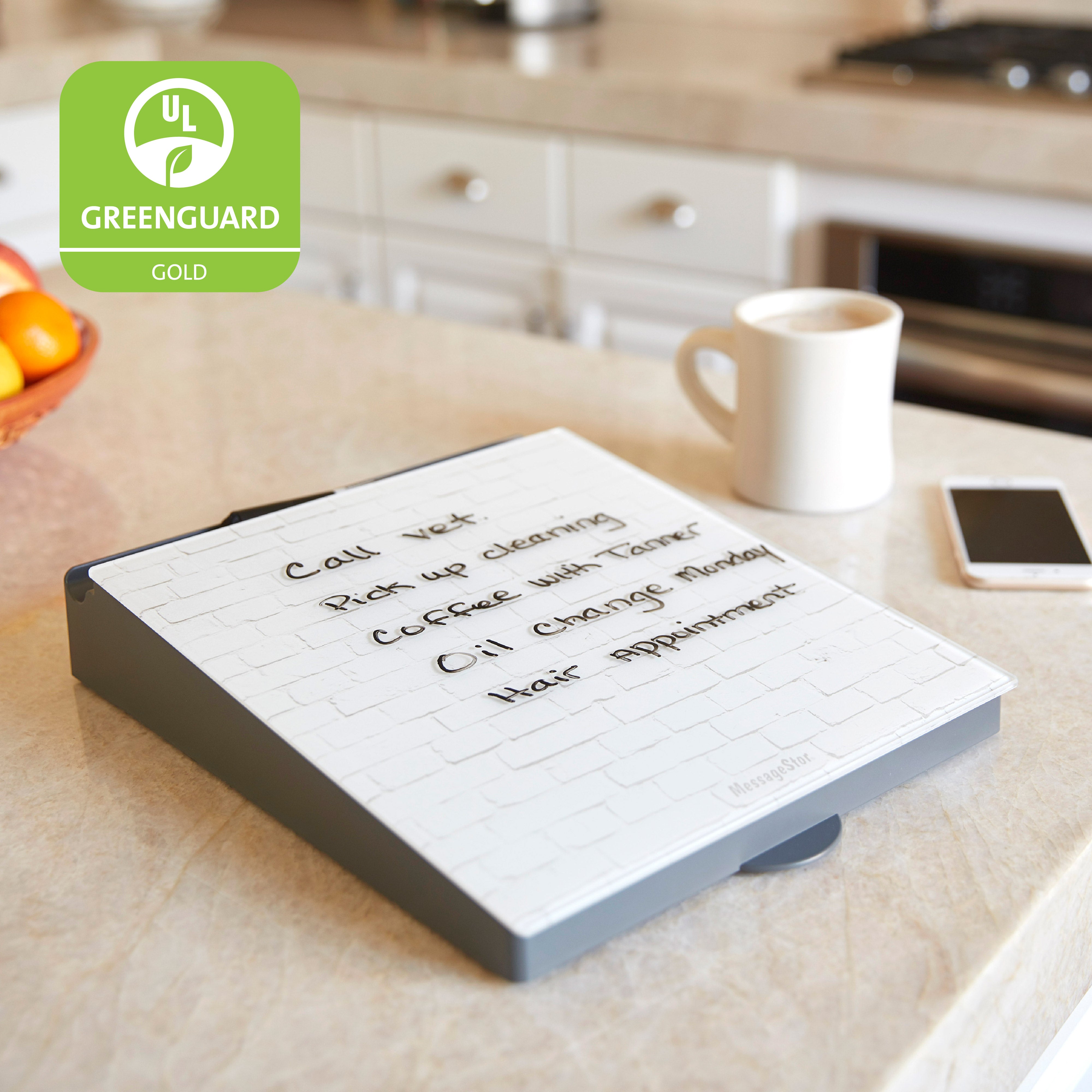 MessageStor Dry-Erase Glass Board Memo Station