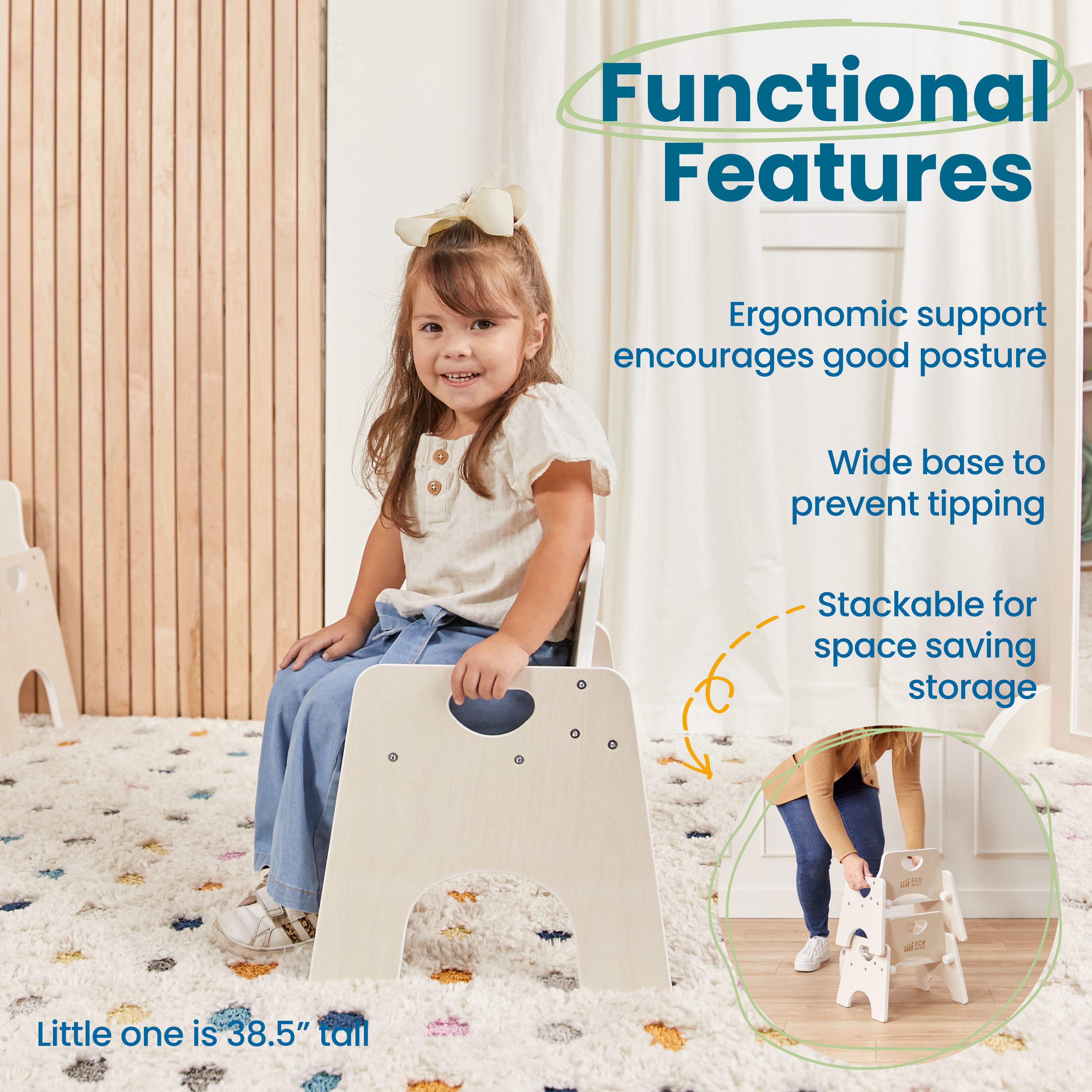Stackable Wooden Toddler Chair, 10in, 2-Pack