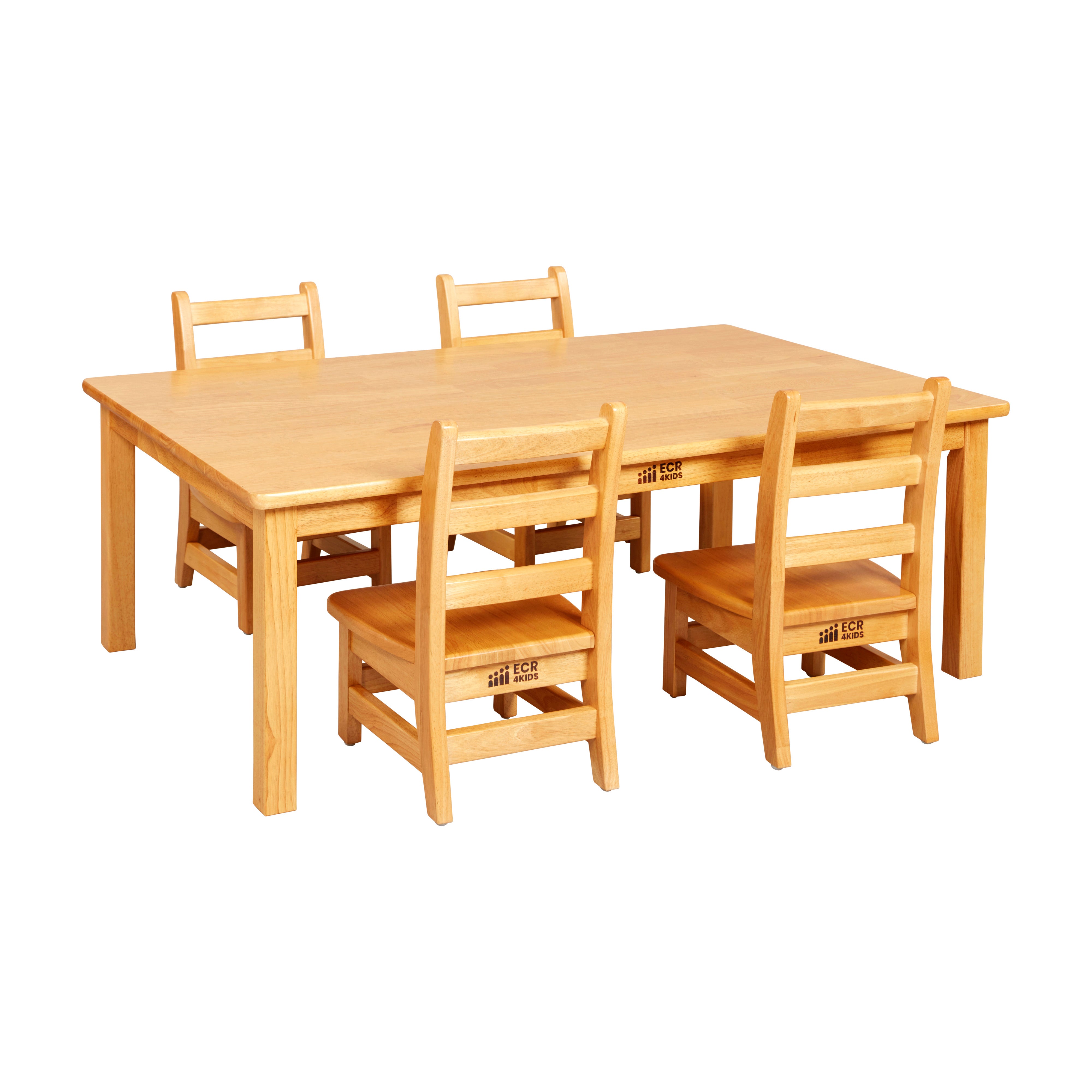 30in x 48in Rectangular Hardwood Table with 16in Legs and Four 8in Chairs, 5-Piece