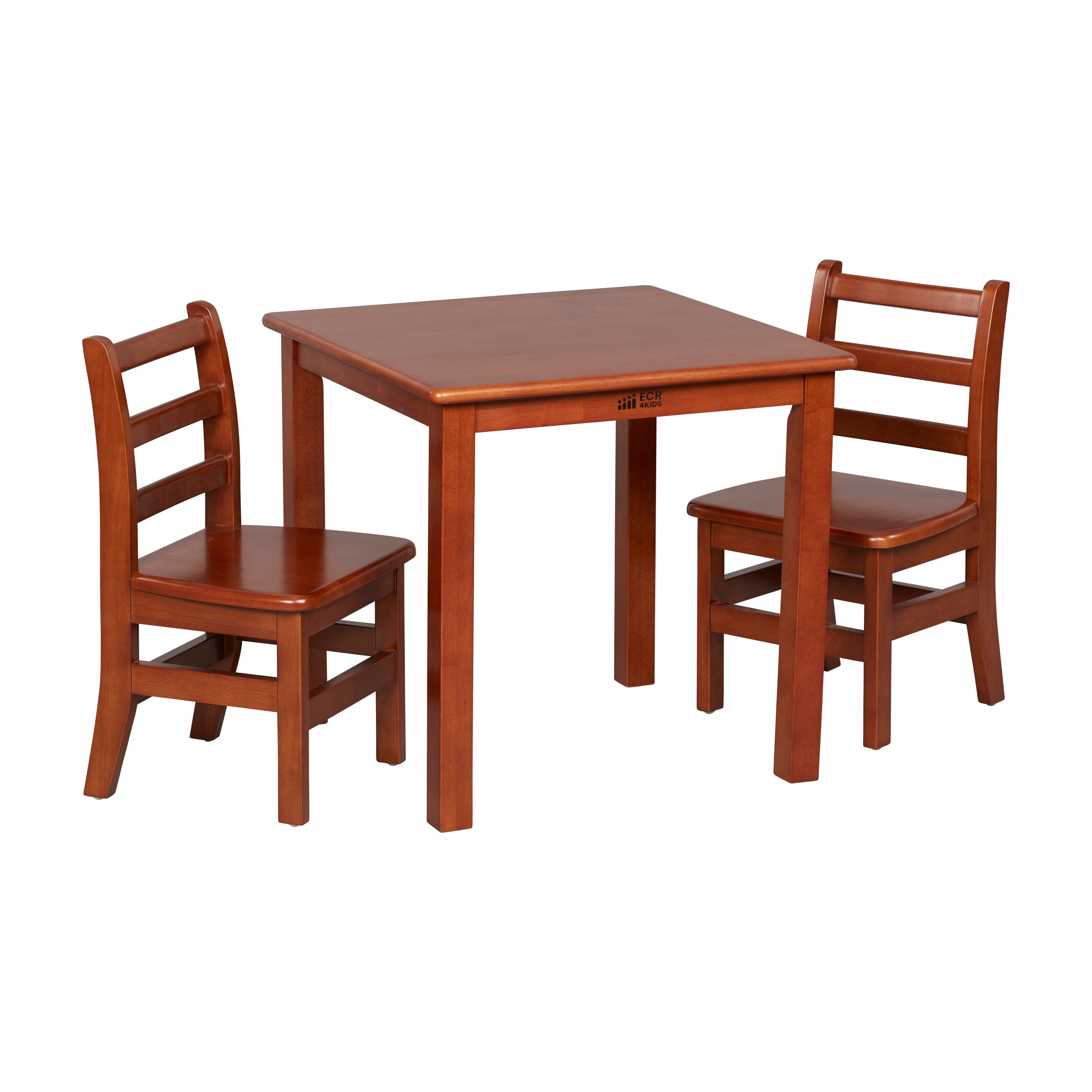 24in x 24in Hardwood Table and Chair Set, 12in Seat Height, 3-Piece