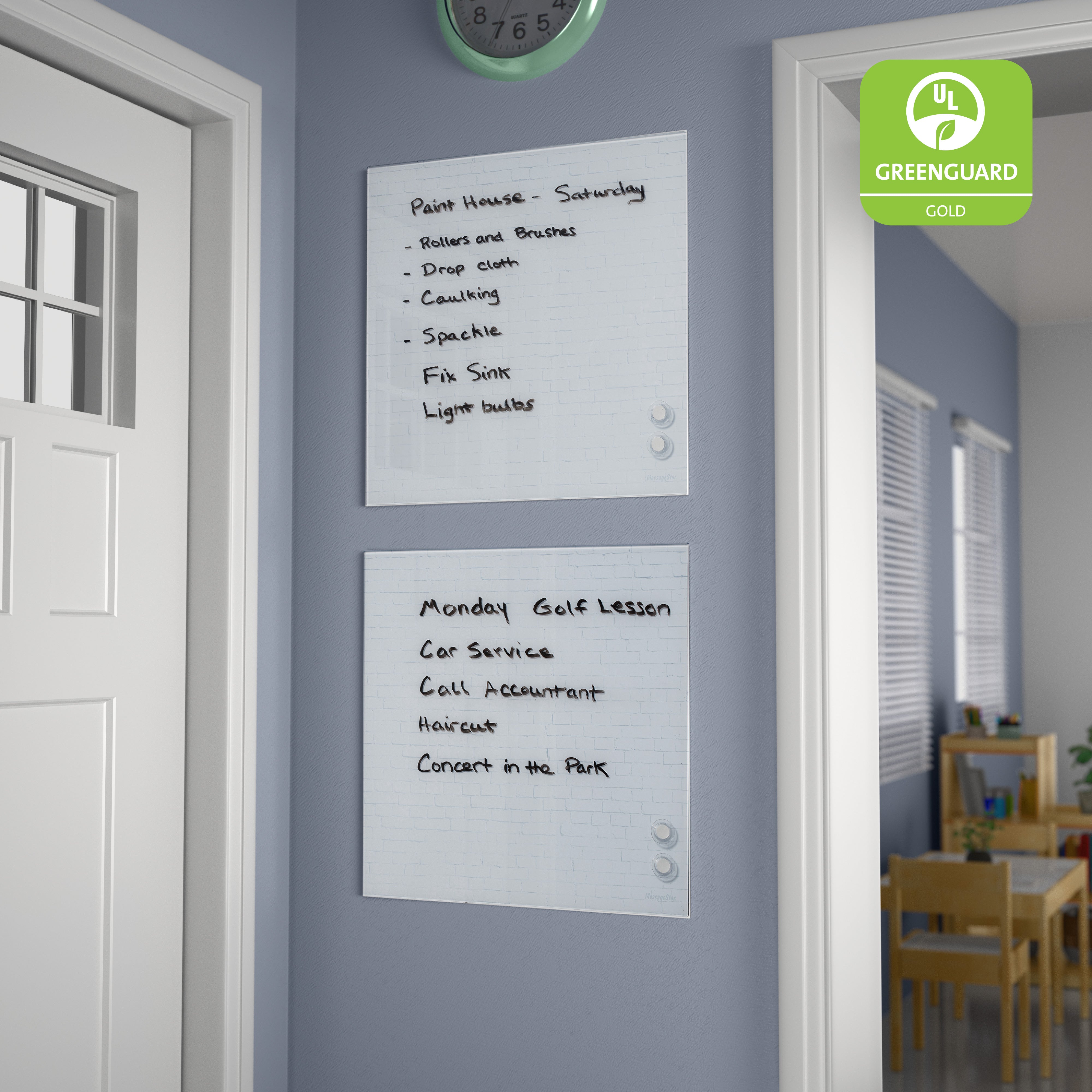 MessageStor Magnetic Dry-Erase Glass Board with Magnets, 17.5in x 17.5in, 2-Pack