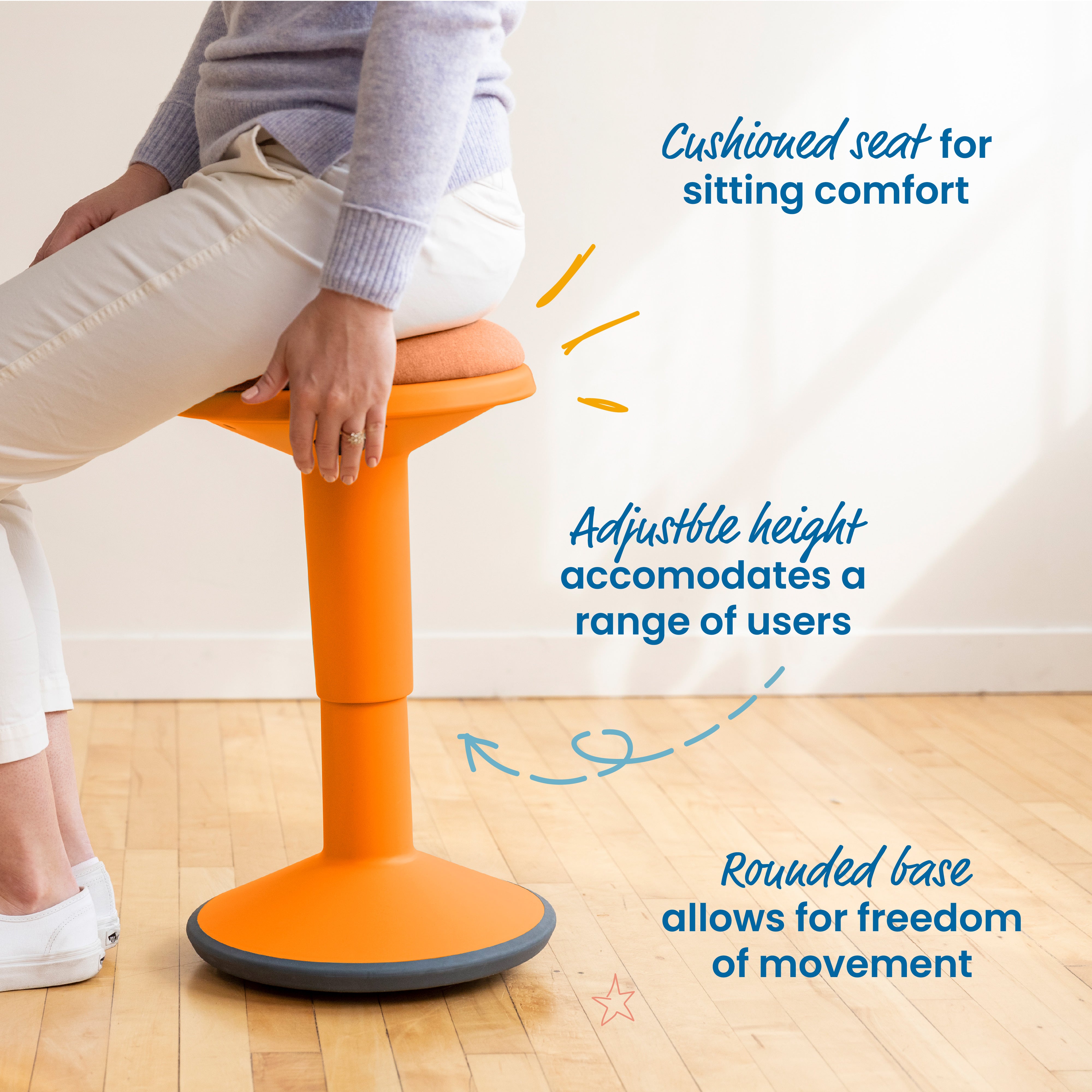 Sitwell Wobble Stool with Cushion, Adjustable Height