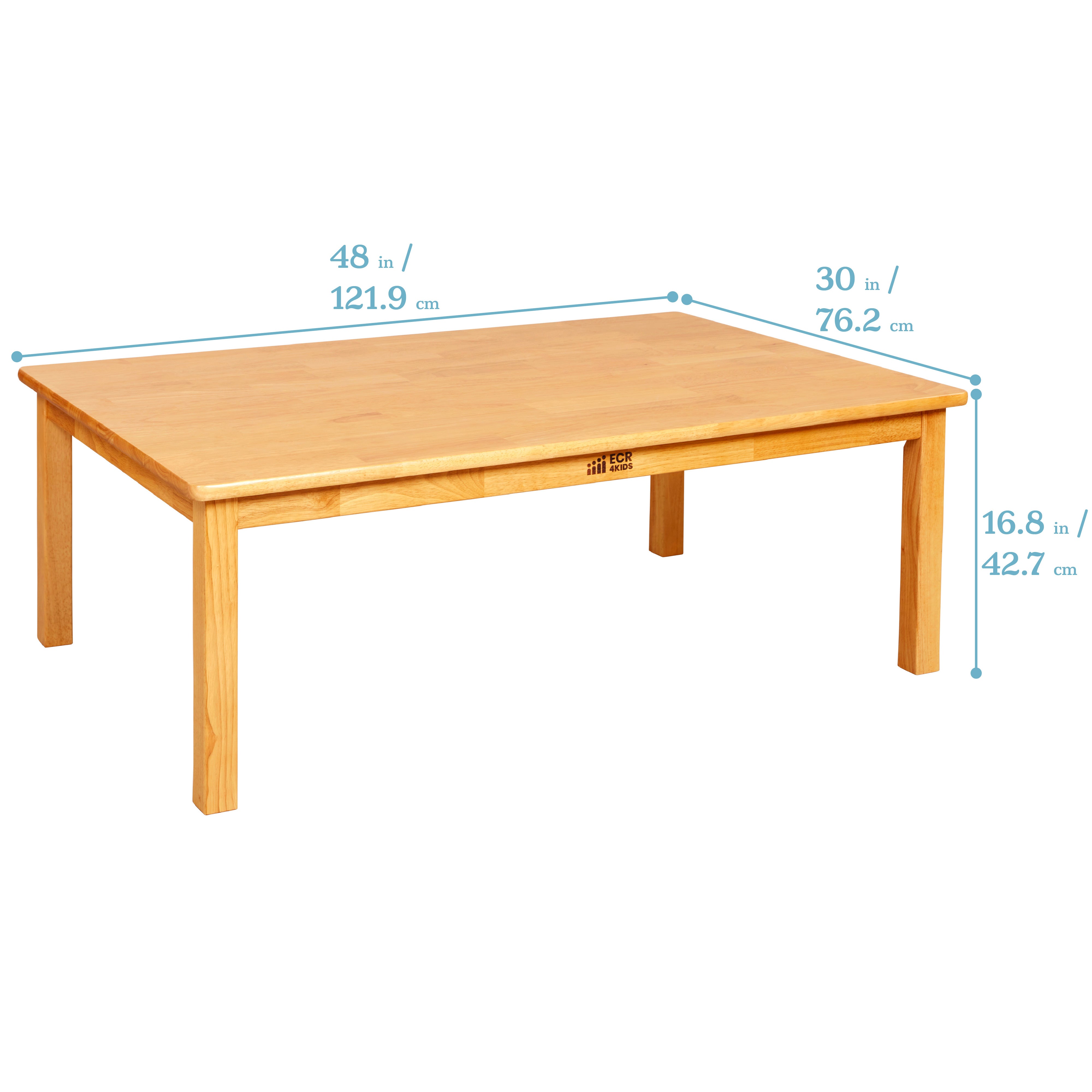 30in x 48in Rectangular Hardwood Table with 16in Legs and Four 8in Chairs, 5-Piece