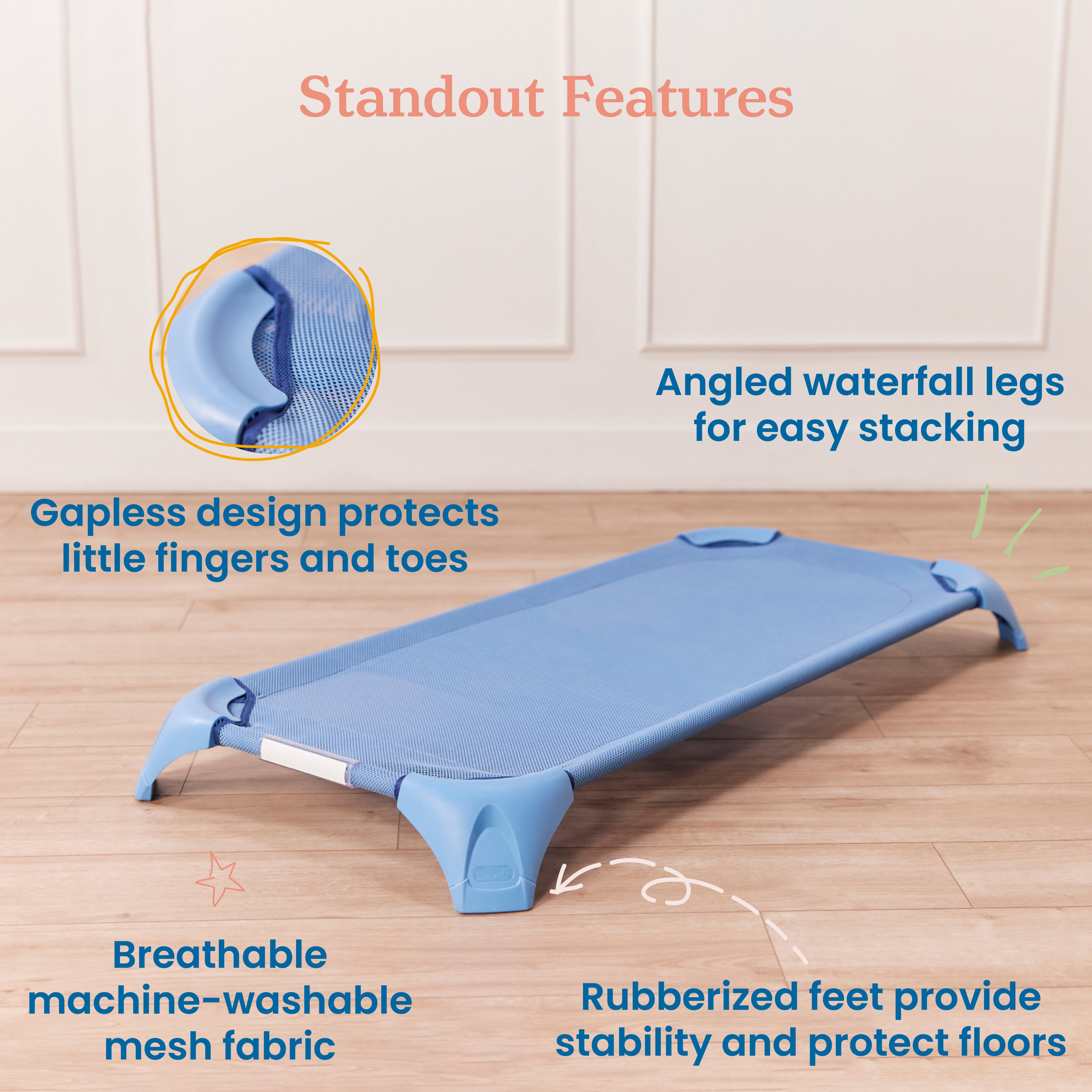 Stackable Cozy Cots with Universal Cot Trolley, 6-Pack