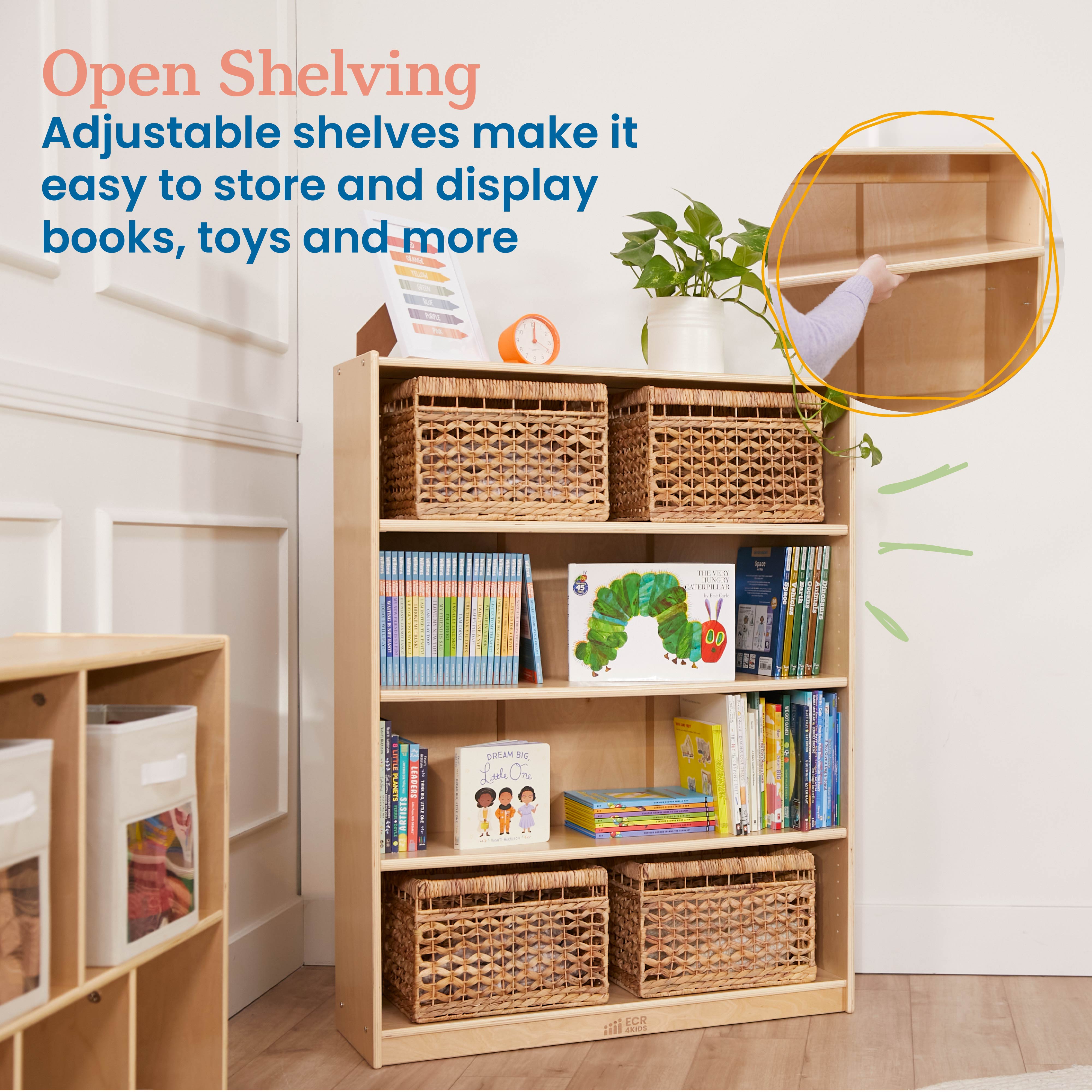 Wooden Classic Bookcase with Adjustable Shelves, 48in
