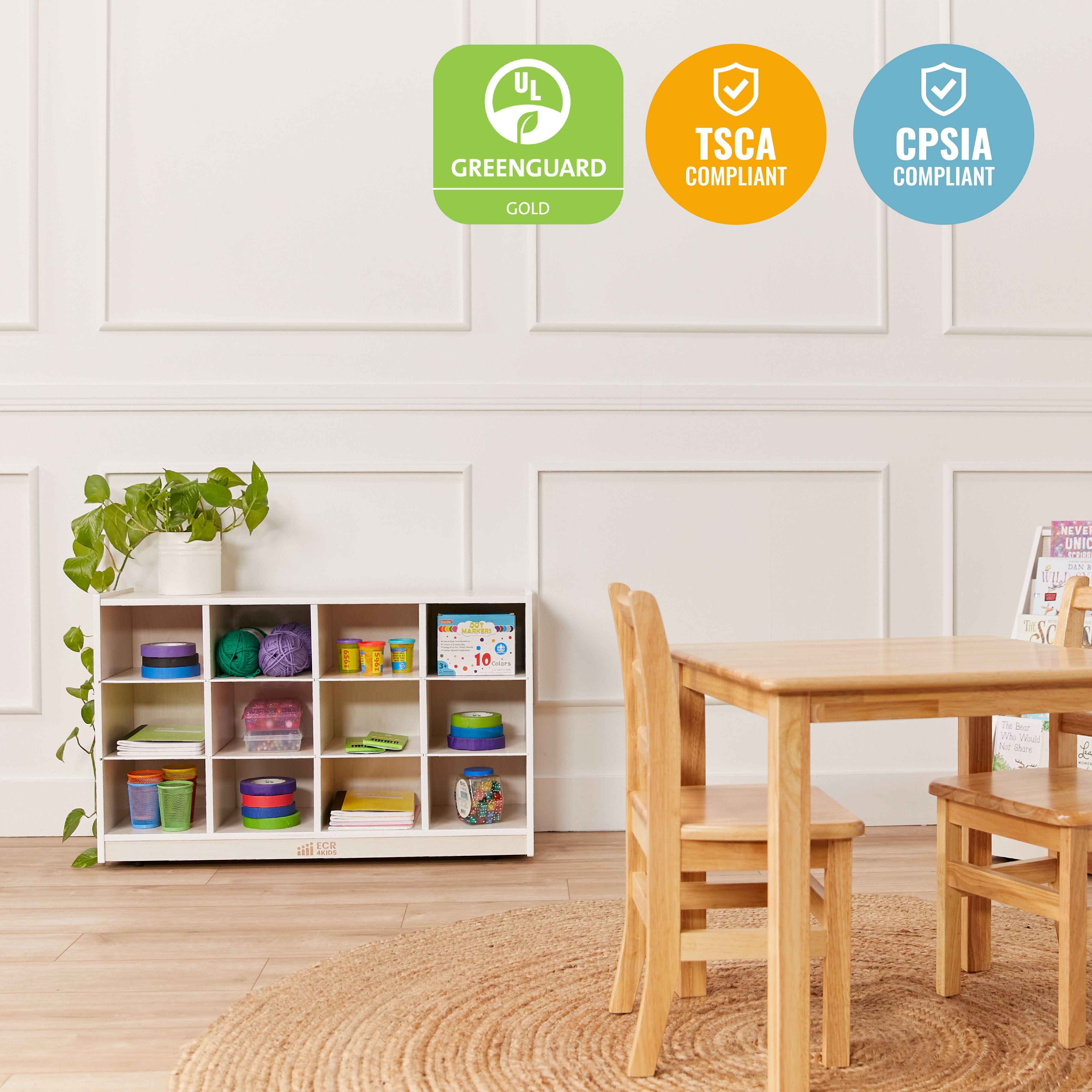 12 Cubby Mobile Tray Storage Cabinet, 3x4