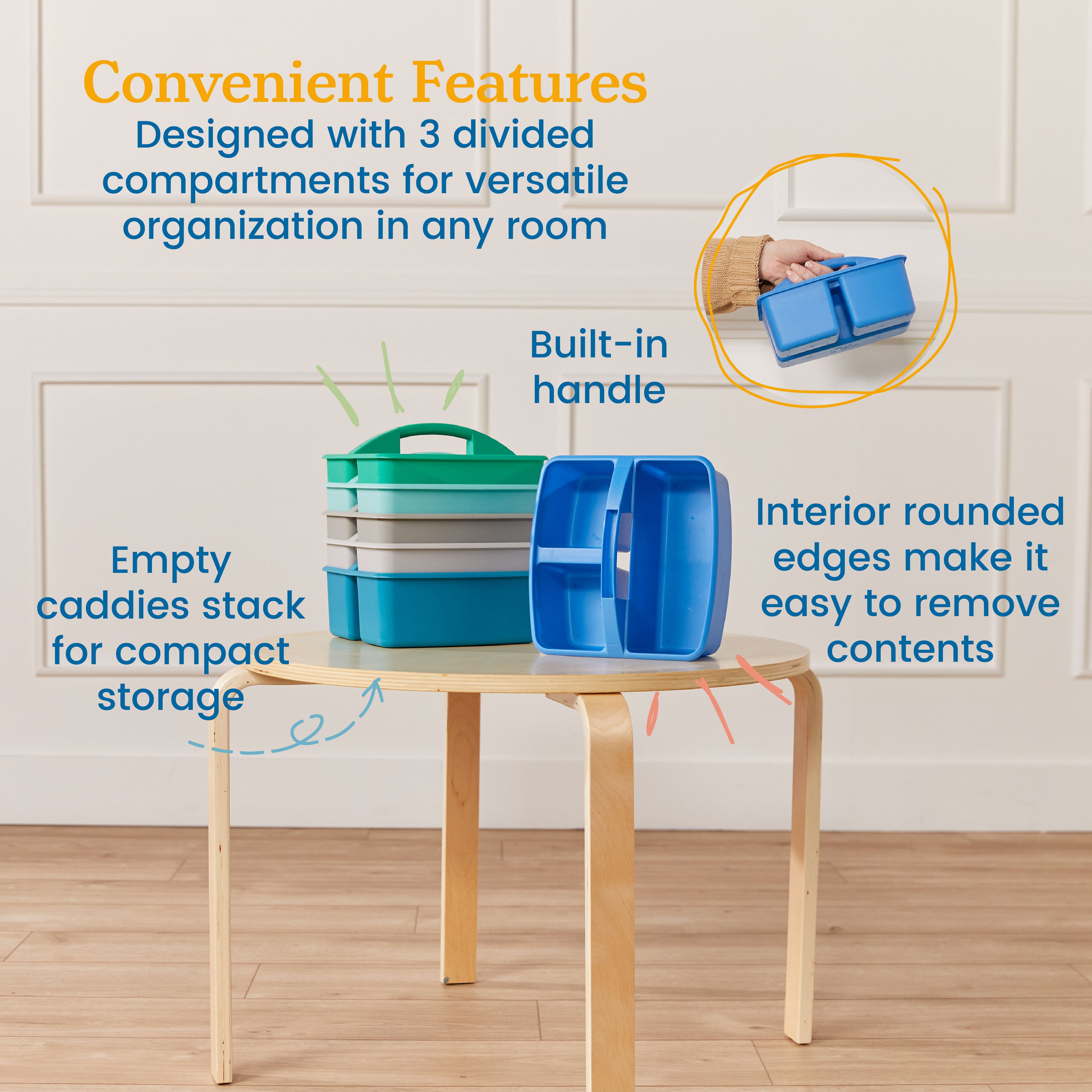 3-Compartment Storage Caddy, 6-Pack