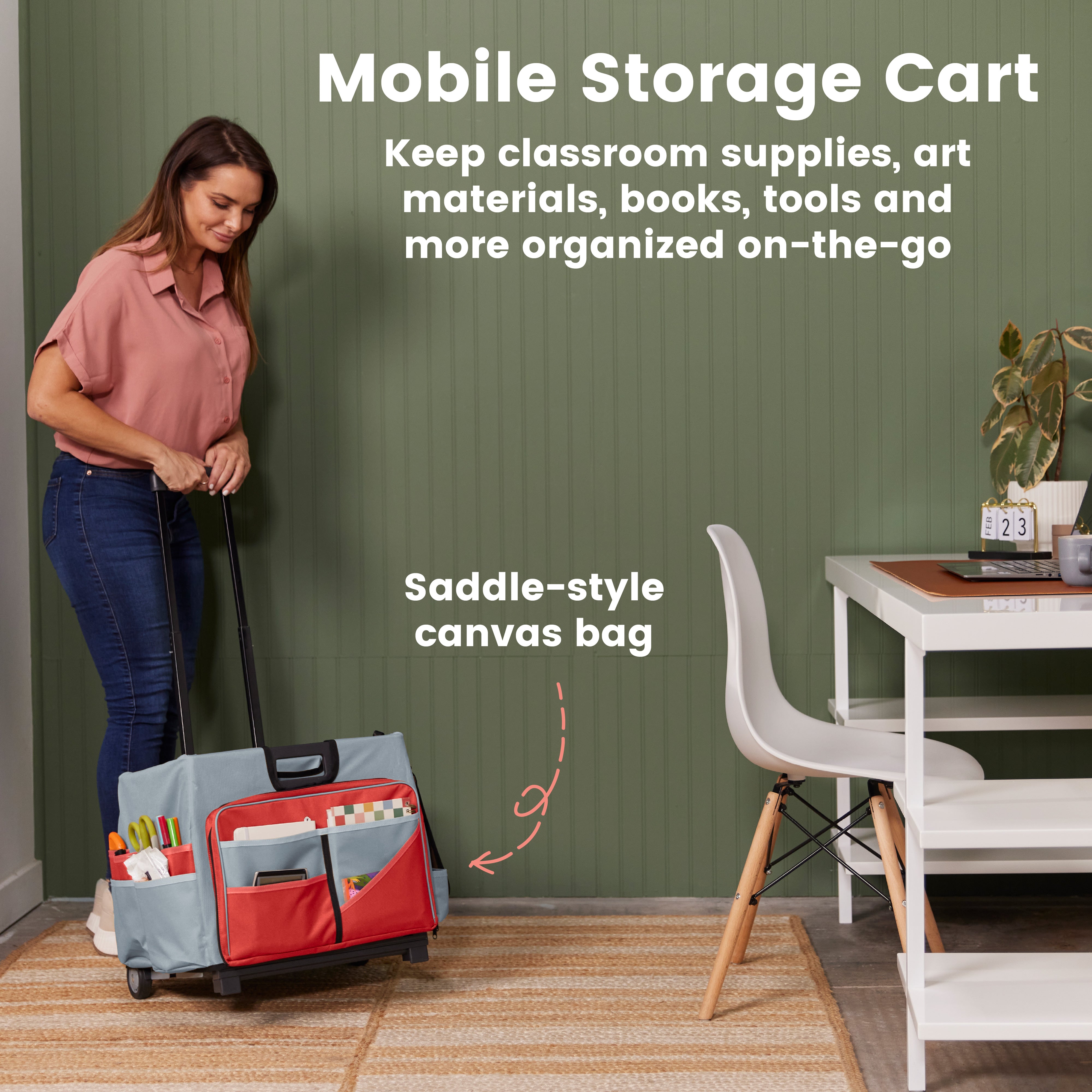 Universal Rolling Cart with Canvas Organizer Bag, Mobile Storage