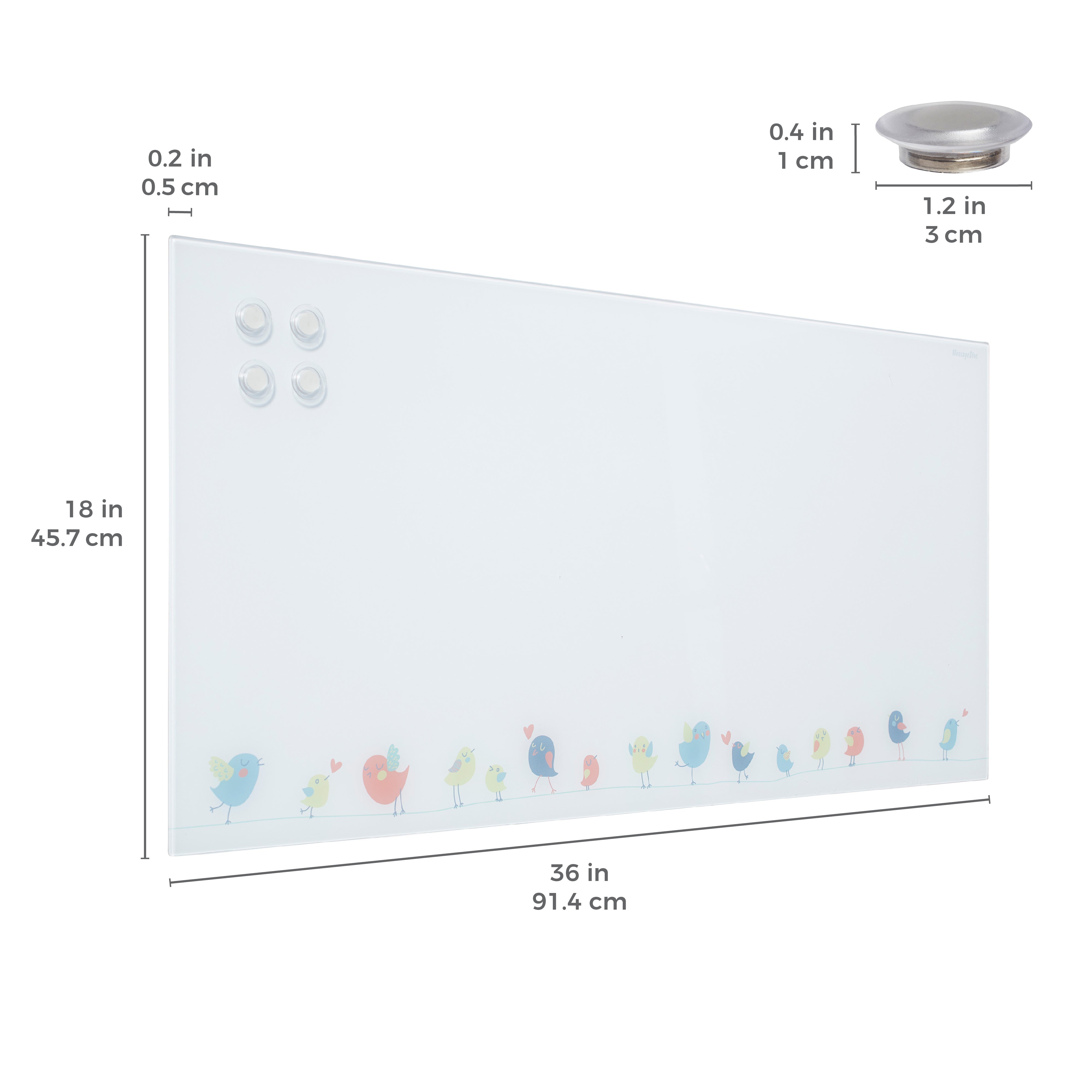 MessageStor Magnetic Dry-Erase Glass Board with Magnets, 18in x 36in
