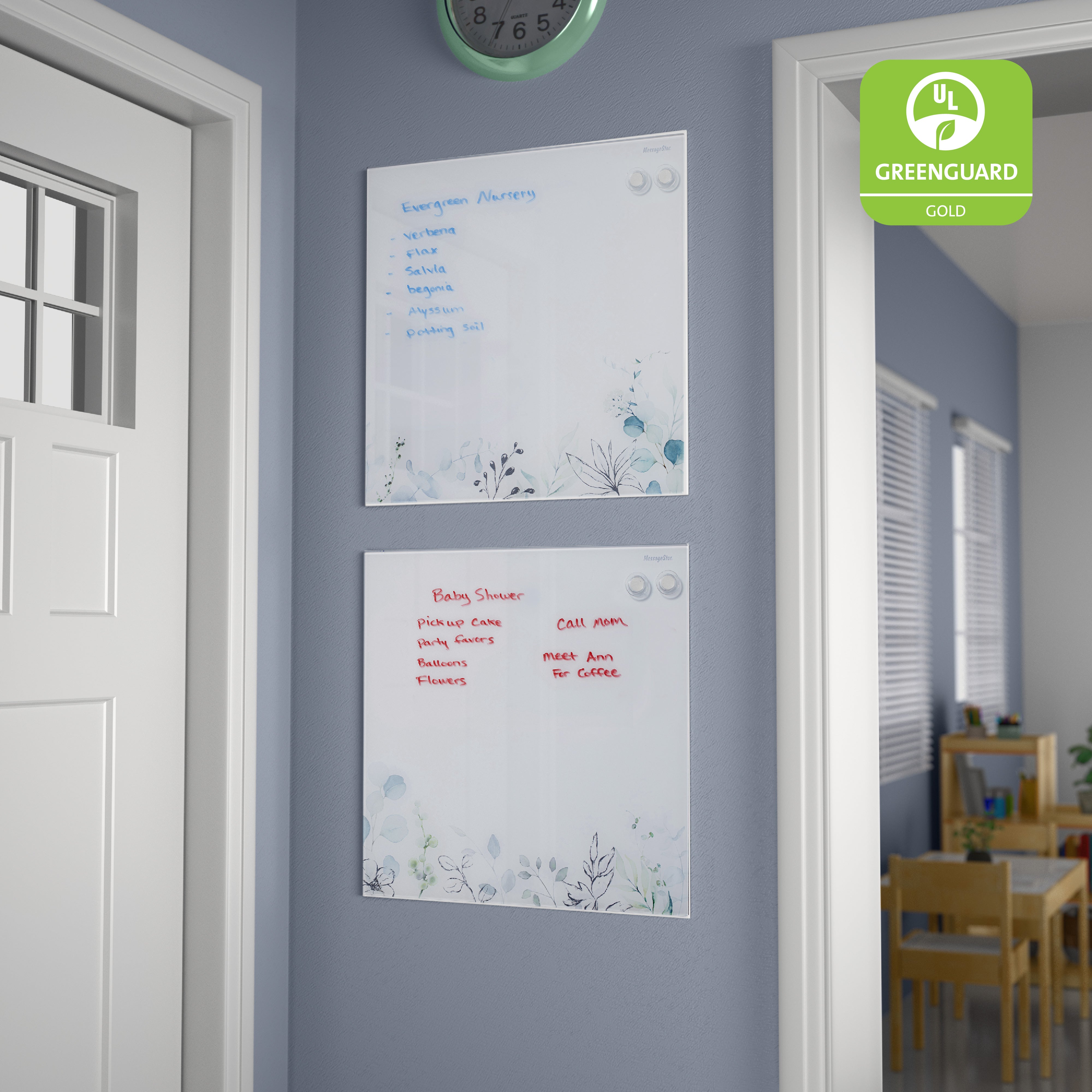 MessageStor Magnetic Dry-Erase Glass Board with Magnets, 17.5in x 17.5in, 2-Pack