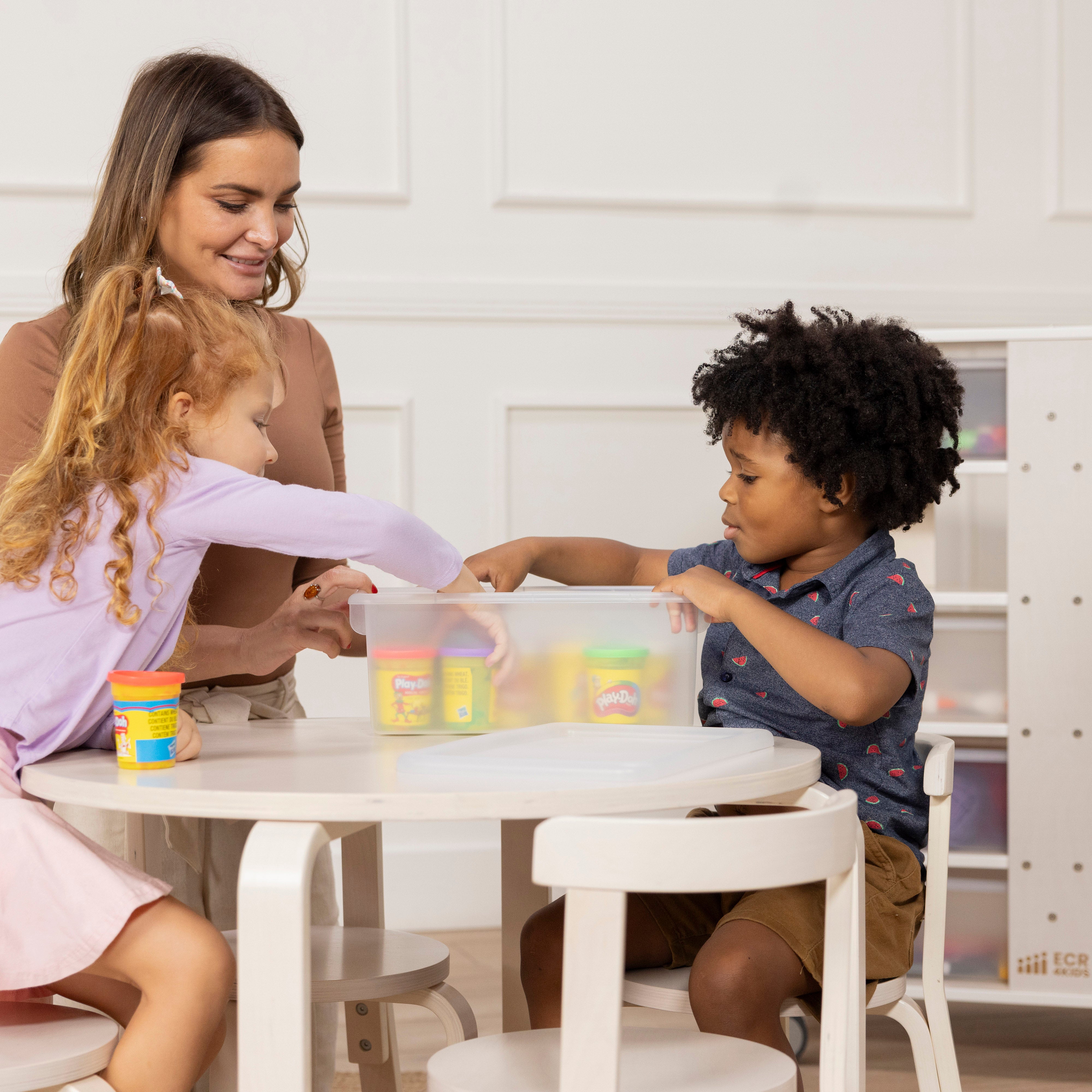 20-Compartment Mobile Storage Tower with Cubby Bins with Lids, 5x4, White Wash
