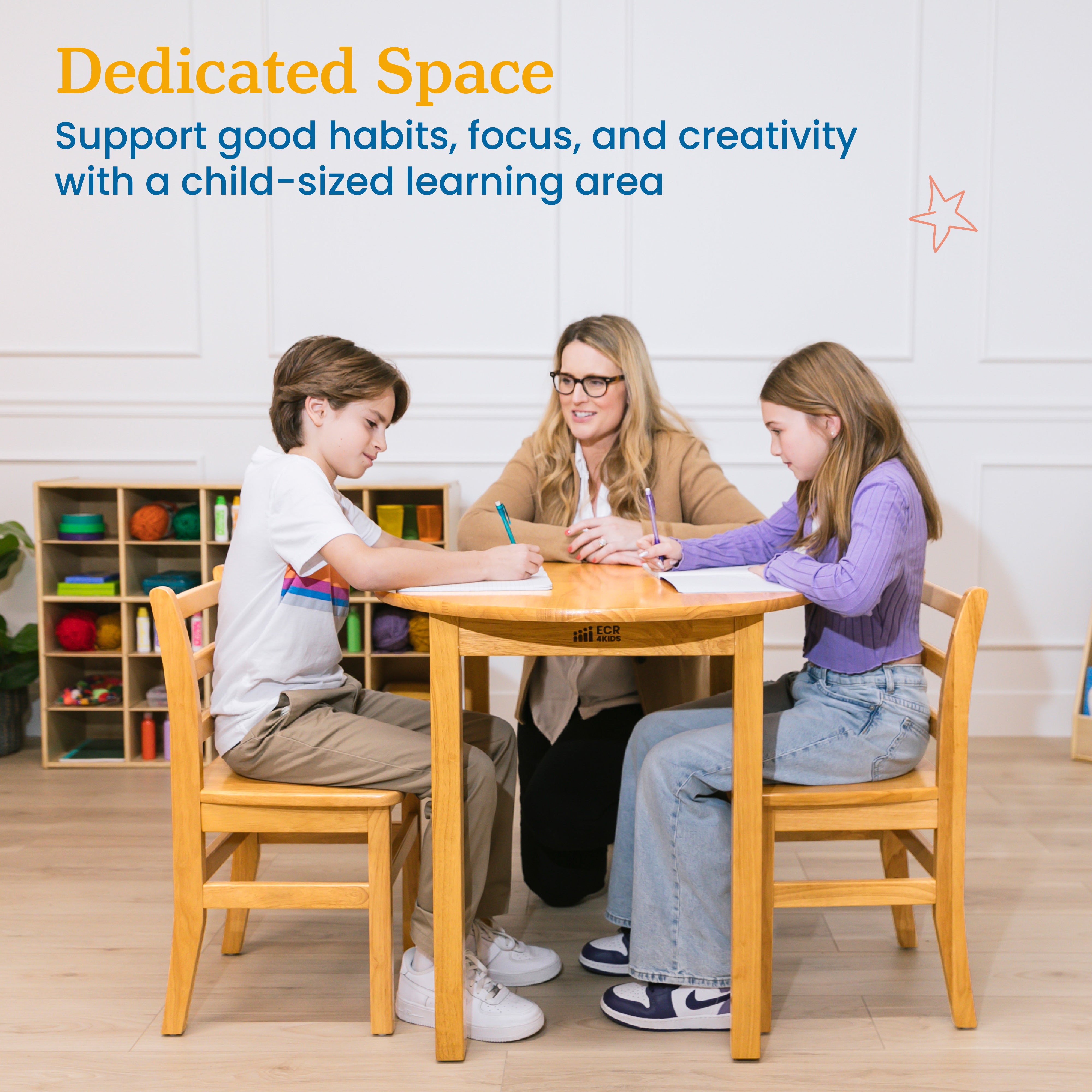 30in D Round Hardwood Table with 28in Legs and Two 16in Chairs, 3-Piece