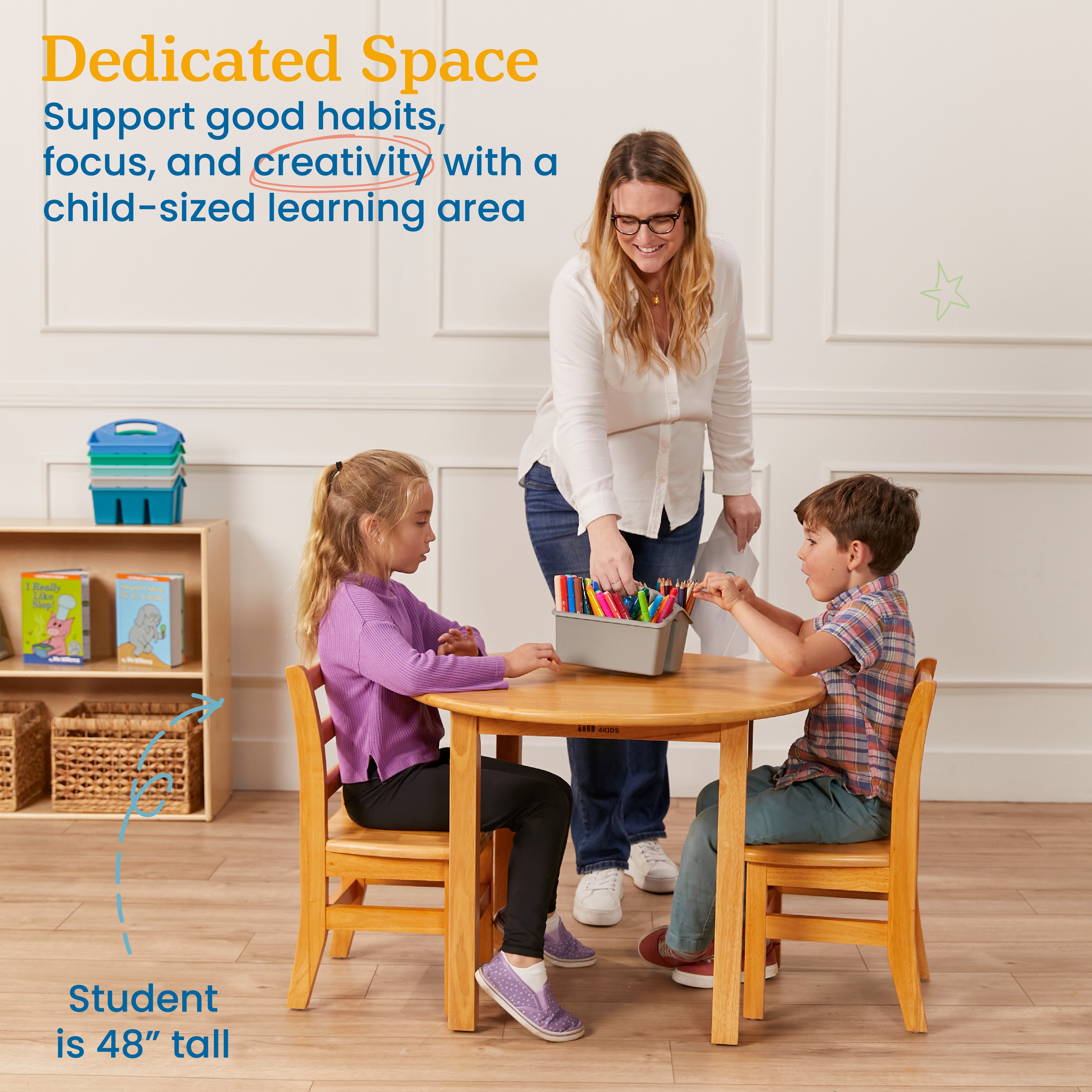30in D Round Hardwood Table and Chair Set, 12in Seat Height, Kids Furniture