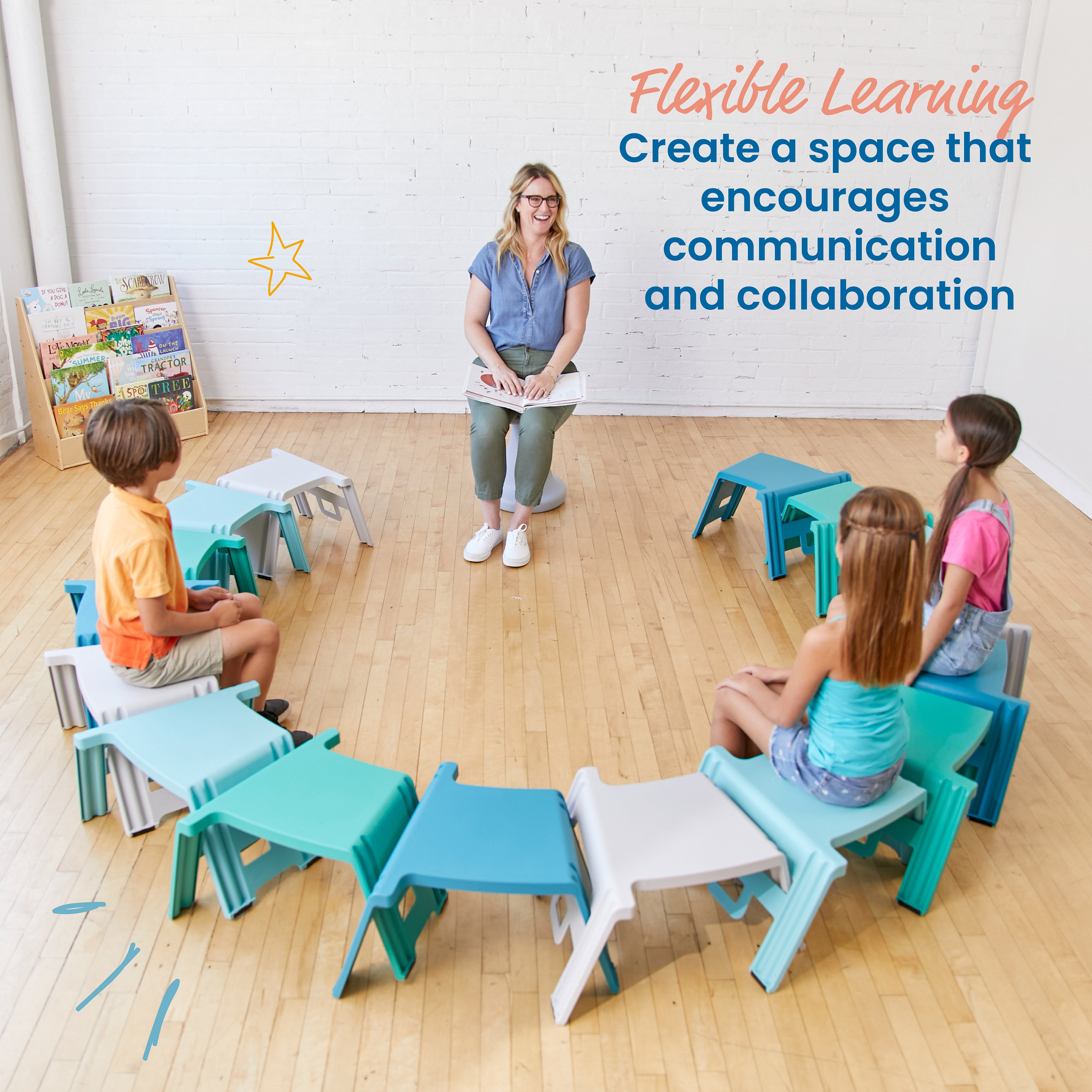 Linking Stackable Classroom Stools, Portable Table, 4-Piece