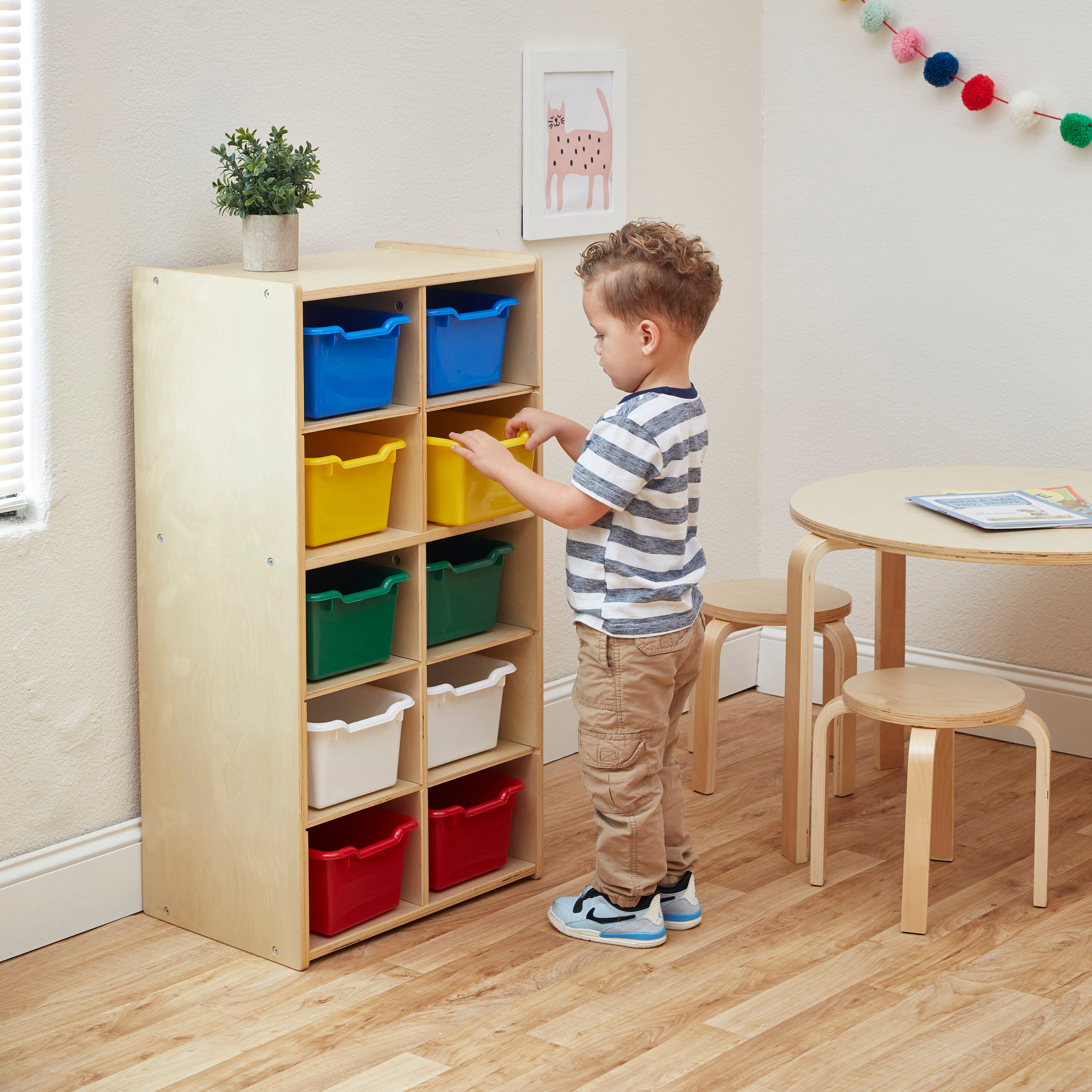Streamline 10 Cubby Tray Cabinet with 10 Scoop Front Storage Bins, 5x2, Natural