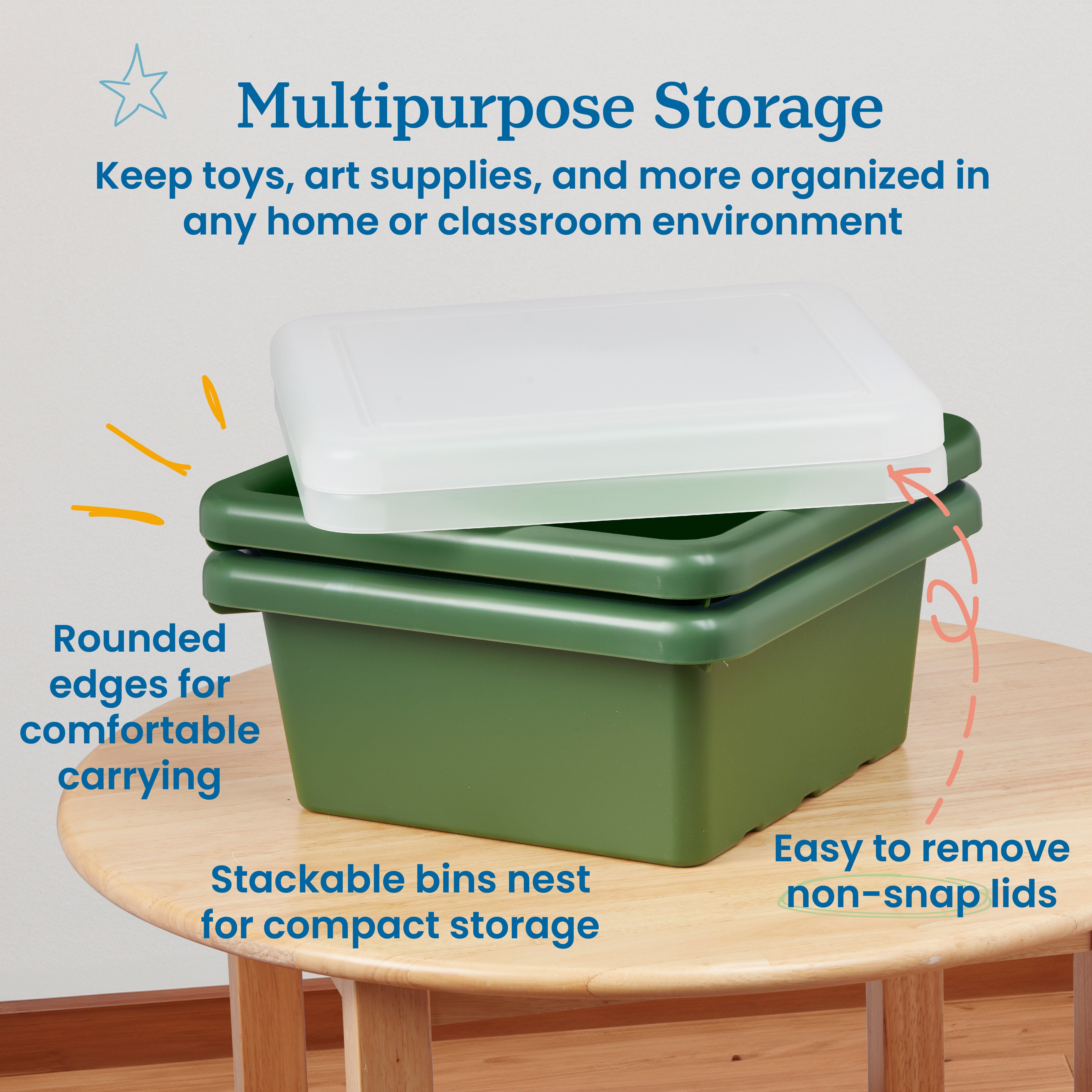 Square Bin with Lid, 2-Pack