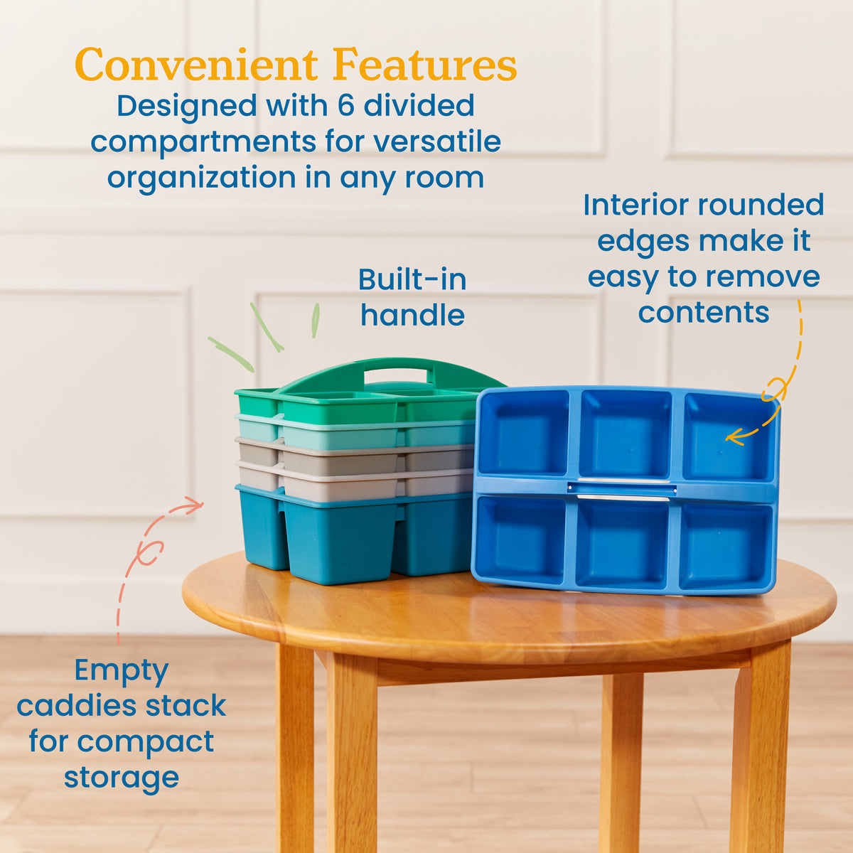 6-Compartment Large Plastic Caddy, 6-Pack