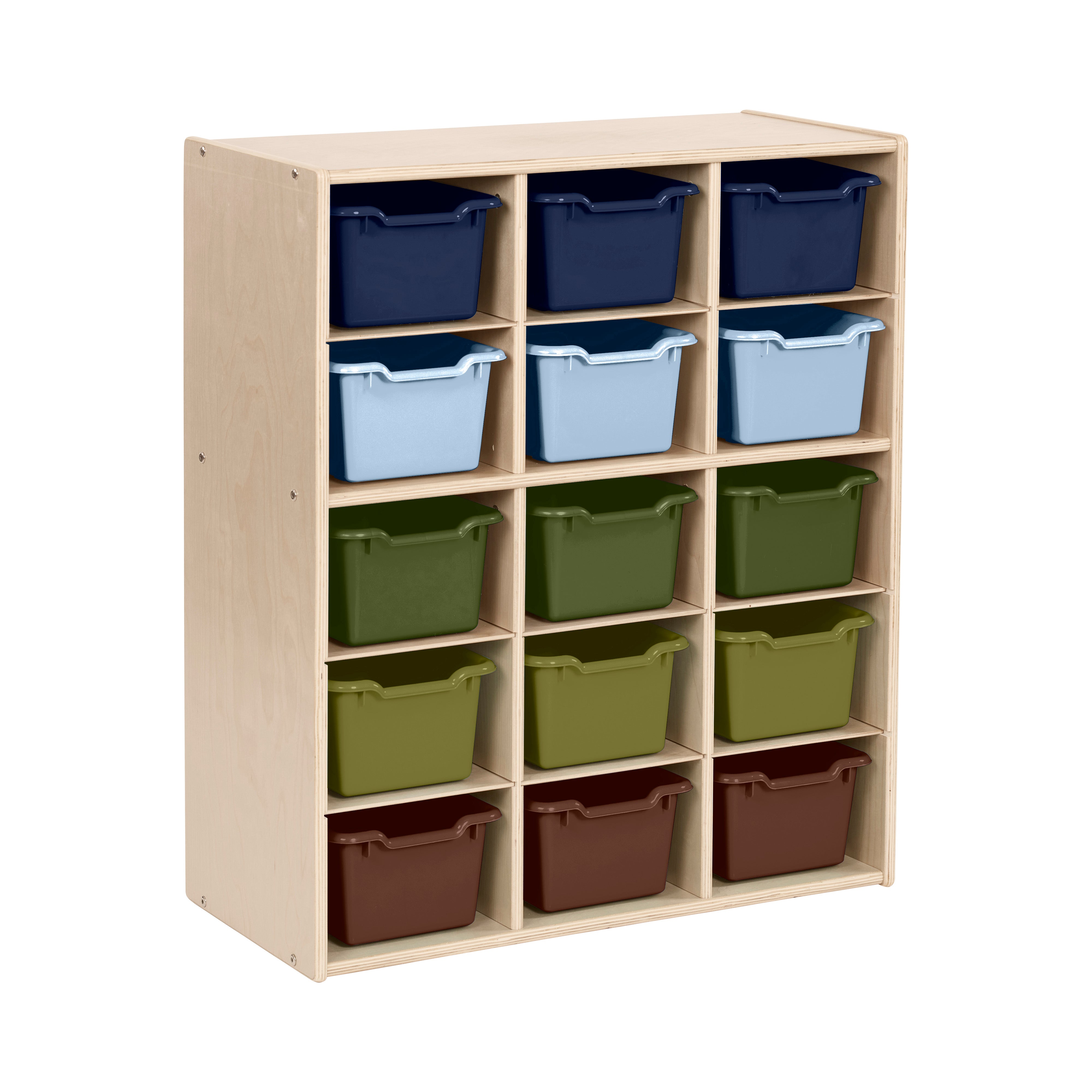 Streamline 15 Cubby Tray Cabinet with 15 Scoop Front Storage Bins, 5x3, Natural