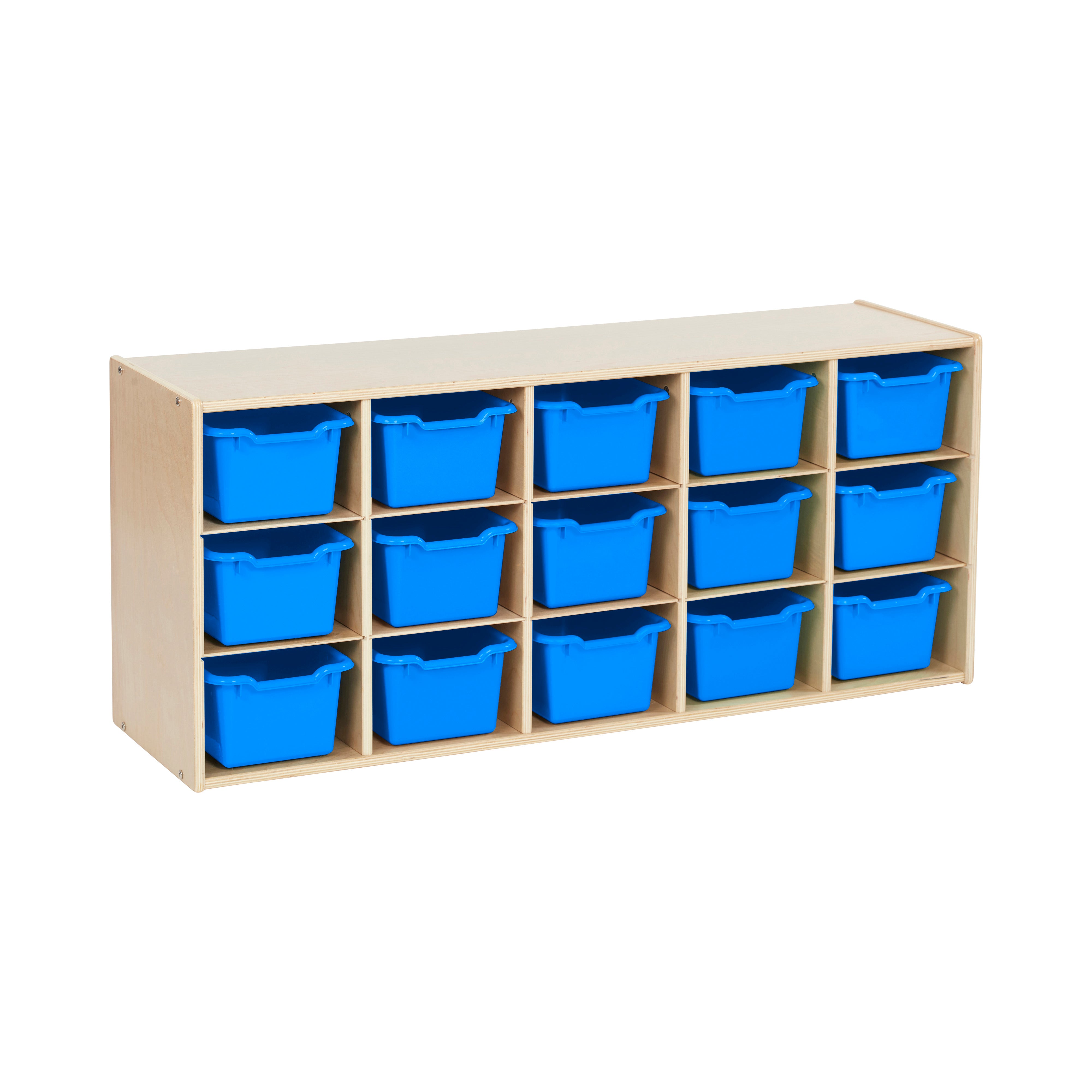 Streamline 15 Cubby Tray Cabinet with 15 Scoop Front Storage Bins, 3x5, Natural