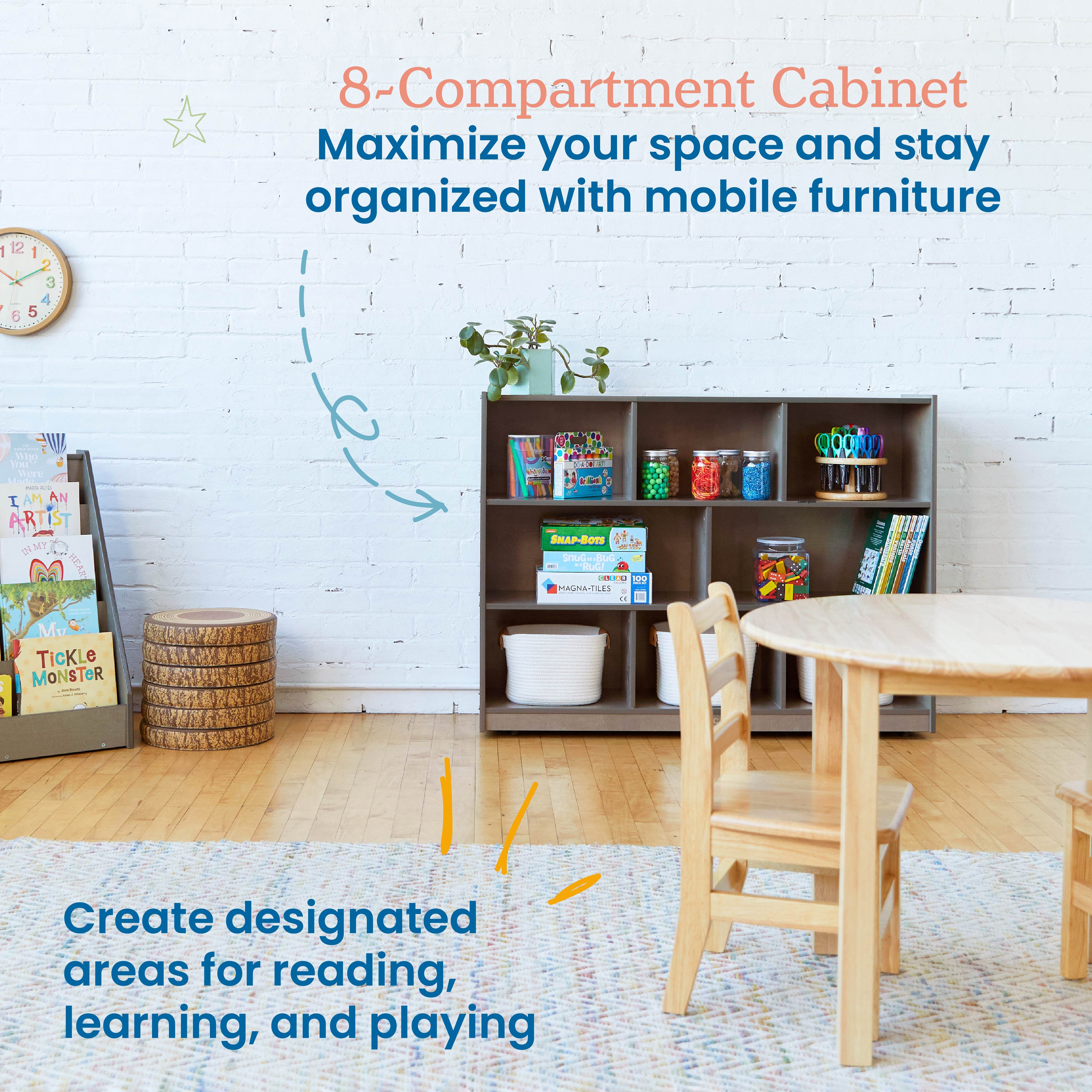 8-Compartment Mobile Storage Cabinet, Elementary