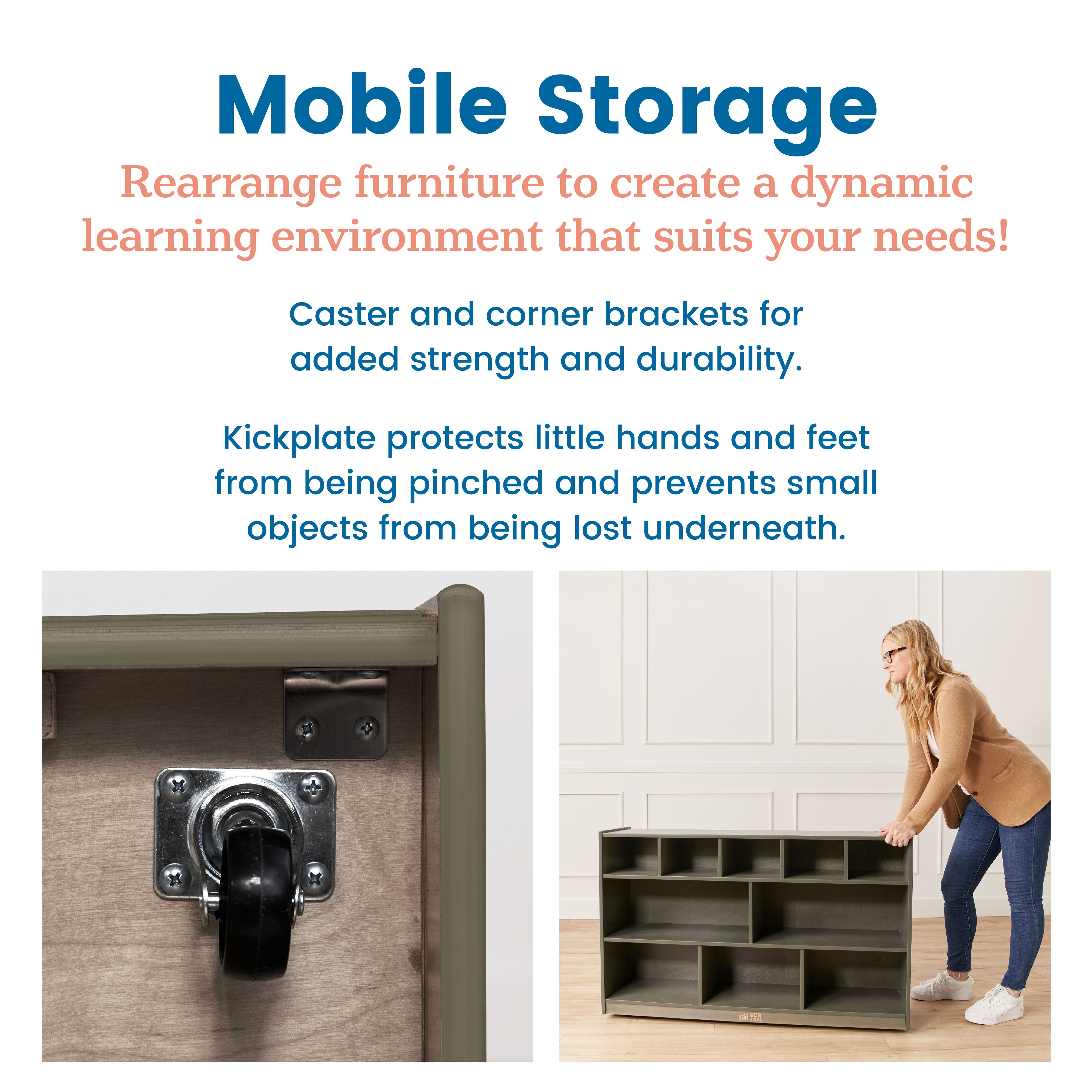 5+5 Cubby and Storage Mobile Cabinet with 5 Scoop Front Bins